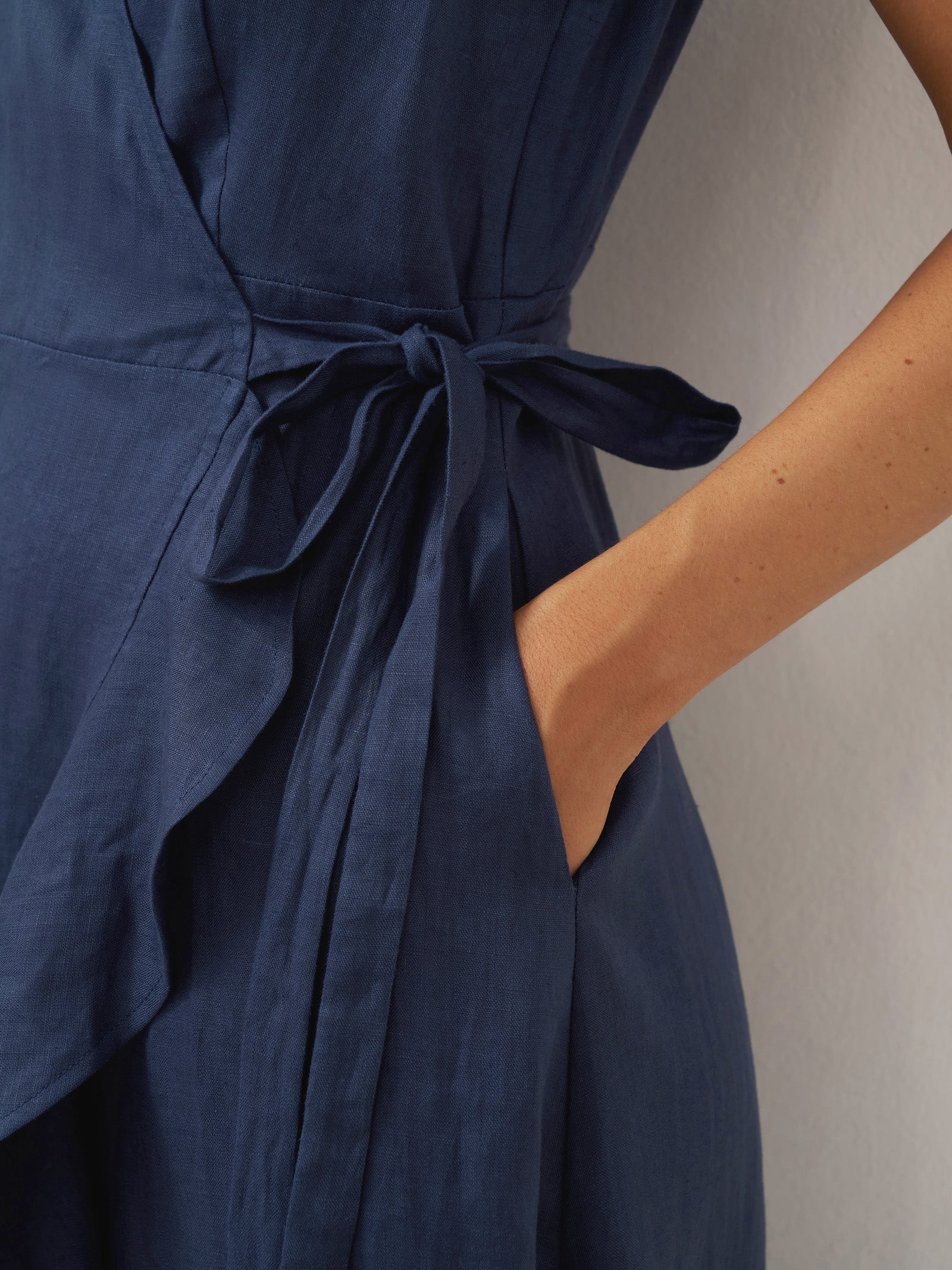 100% Linen V-Neck One-Piece Ruffle Hem Maxi Dress MAYA