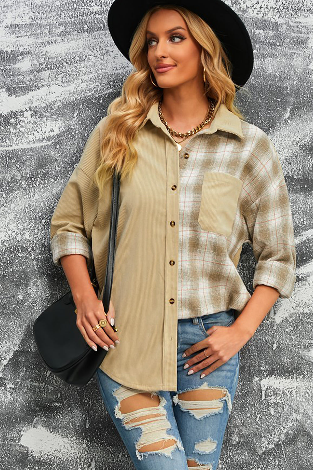 Plaid Button Up Drop Shoulder Shacket