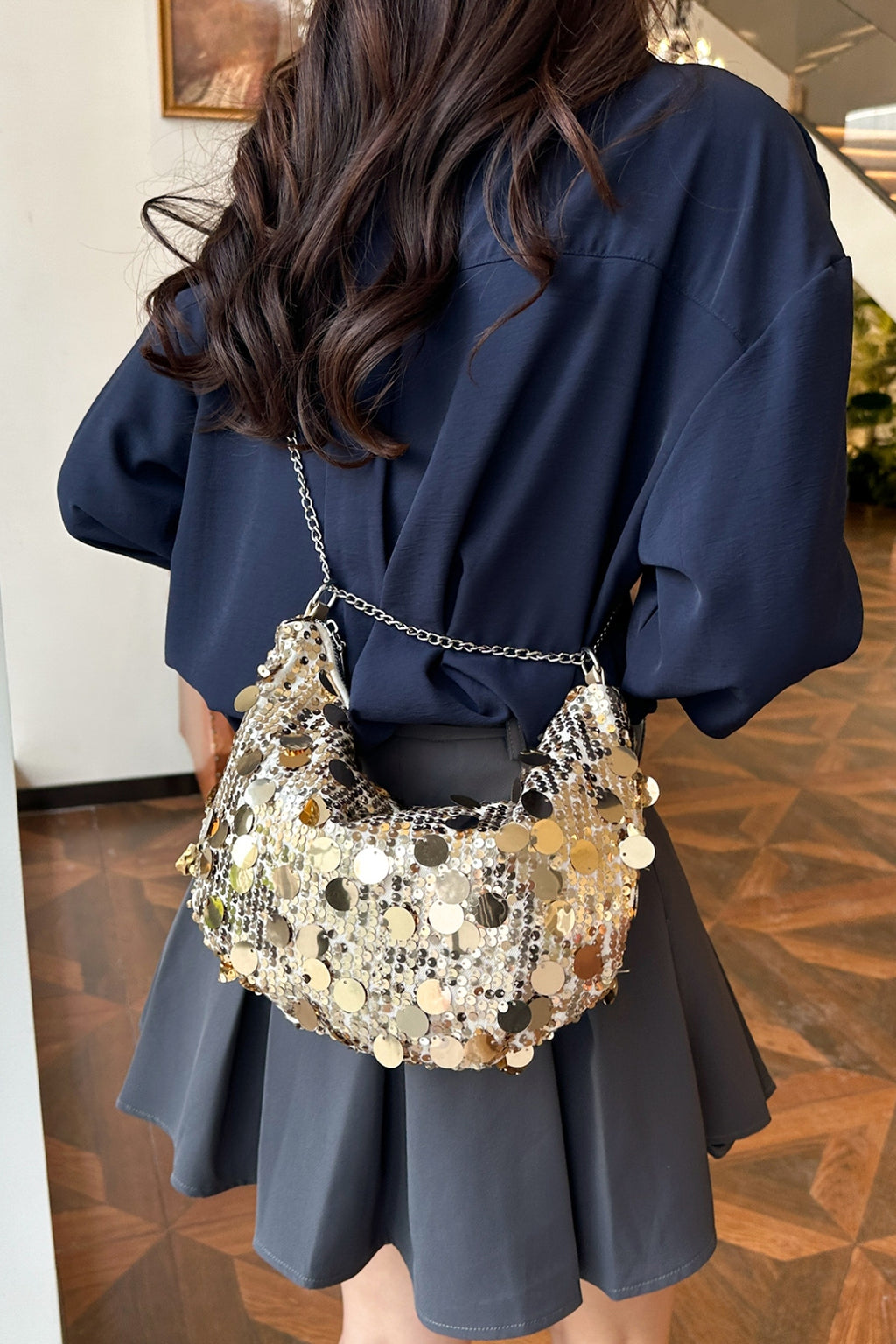 Sequin Chain Crossbody Bag