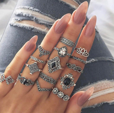 15 Piece Alloy Vintage Ring Set - S. M. & Co.