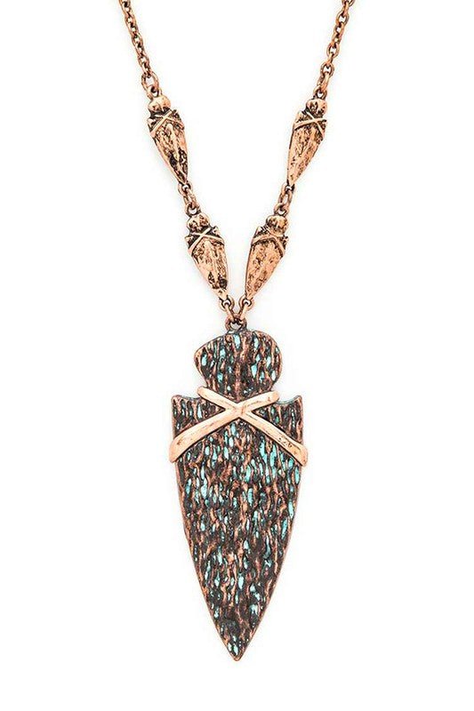 2 Tone Metal Arrowhead Pendant Necklace Set - S. M. & Co.