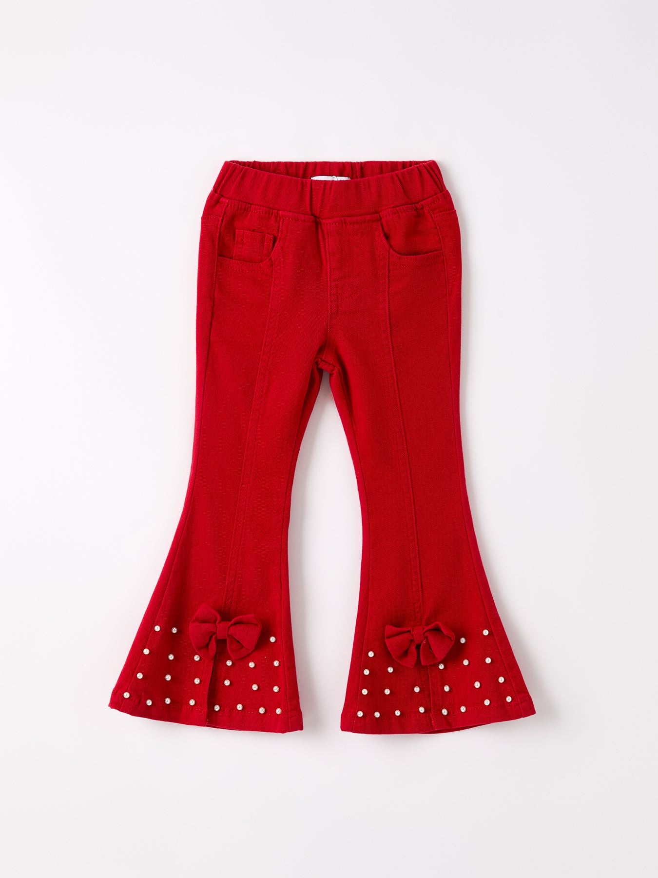 Dark Red Flared Elastic Jeans