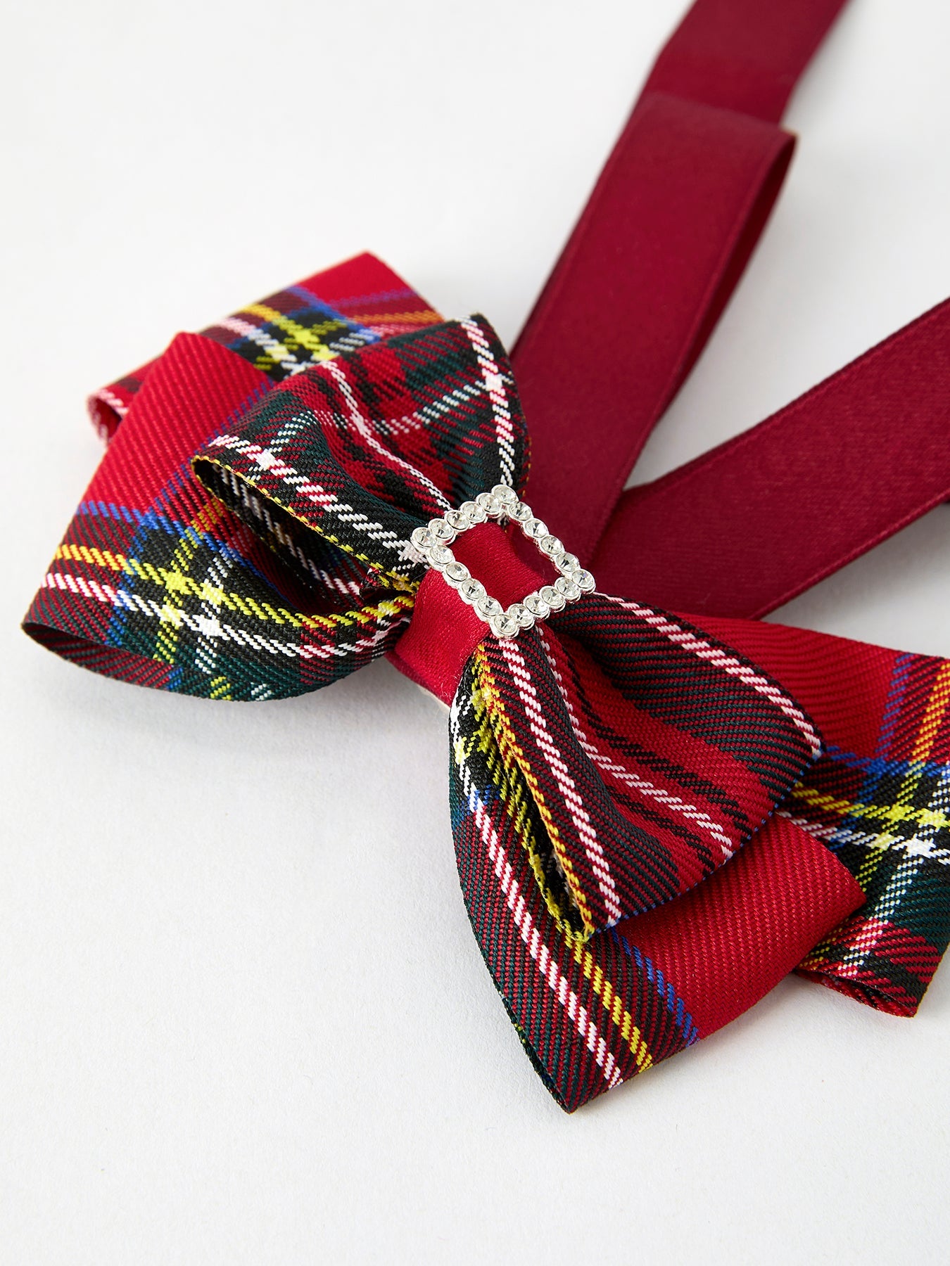 Christmas Red Plaid Zircon Bow Hairpin