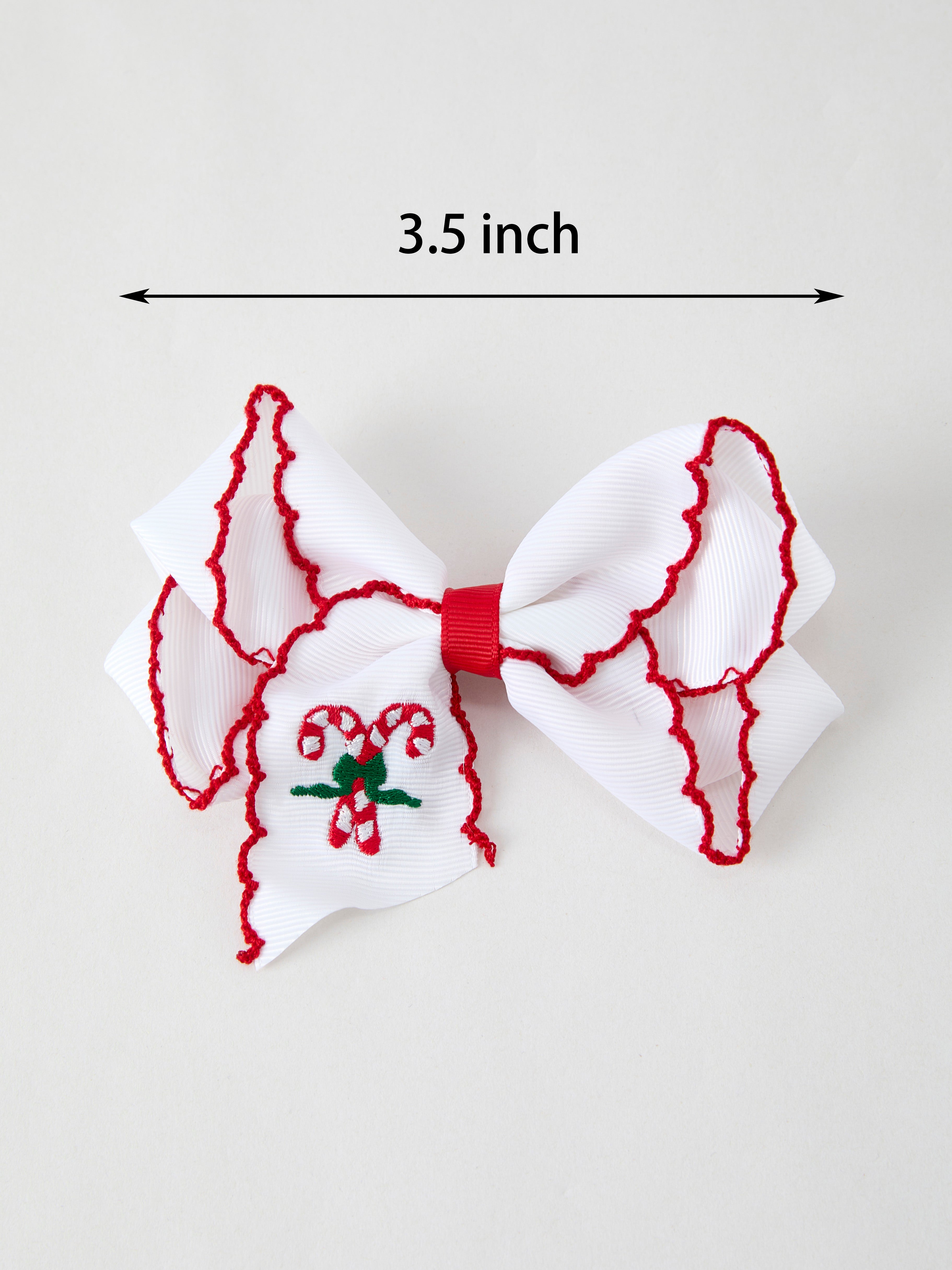 Christmas Candy Cane Embroidered Bow Hair Clip