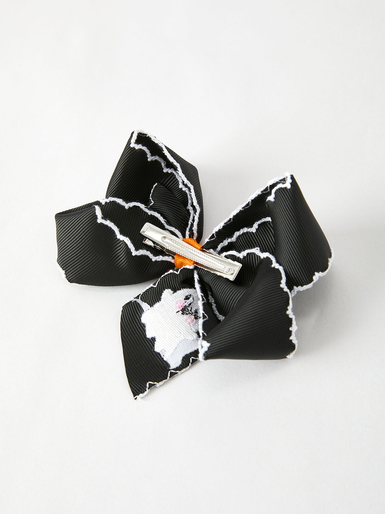 Halloween Ghost Embroidered Black Bow Hairpin