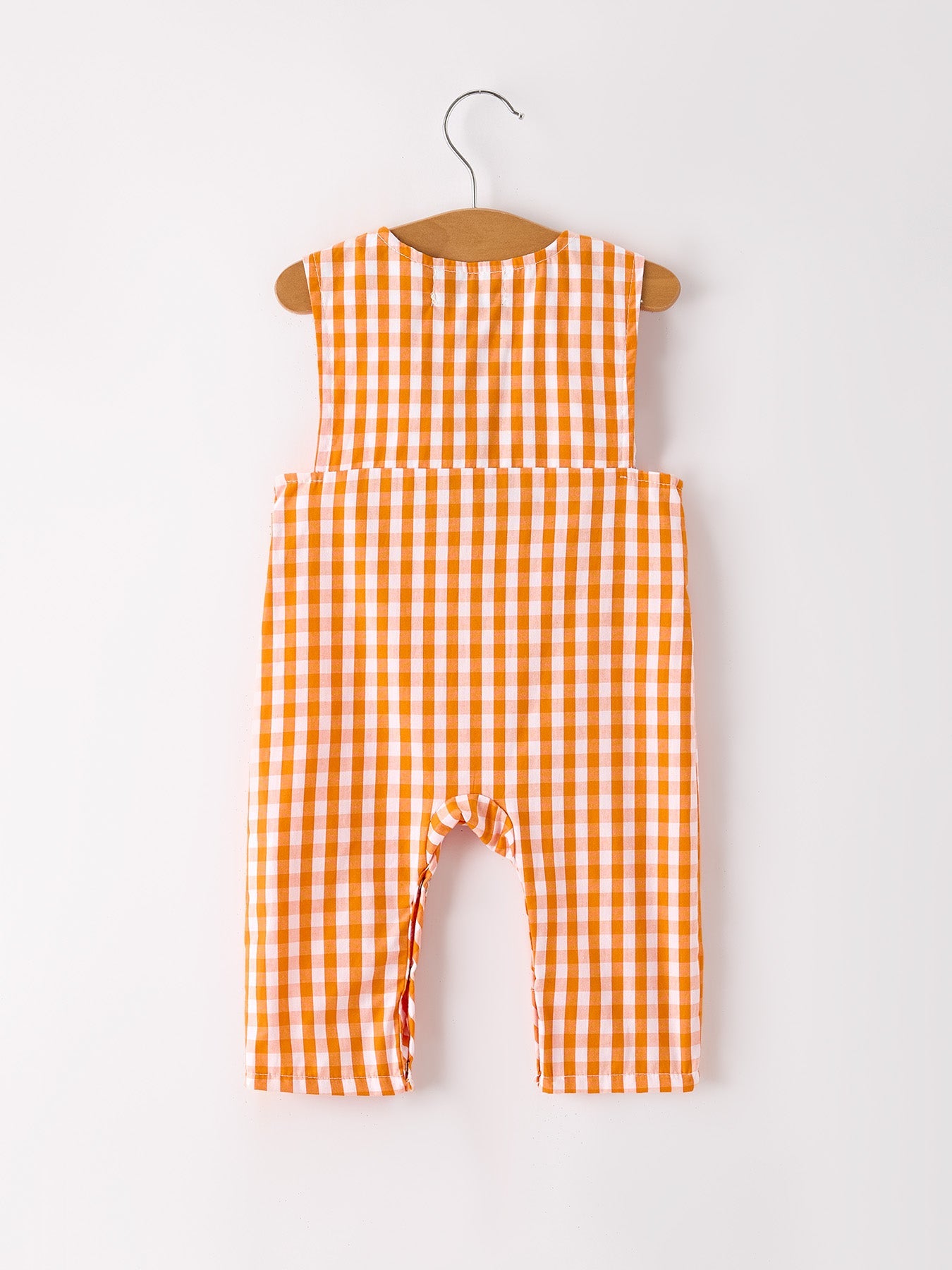 Fall Embroidered Romper for Baby Boys – Orange Checkered with Halloween Details