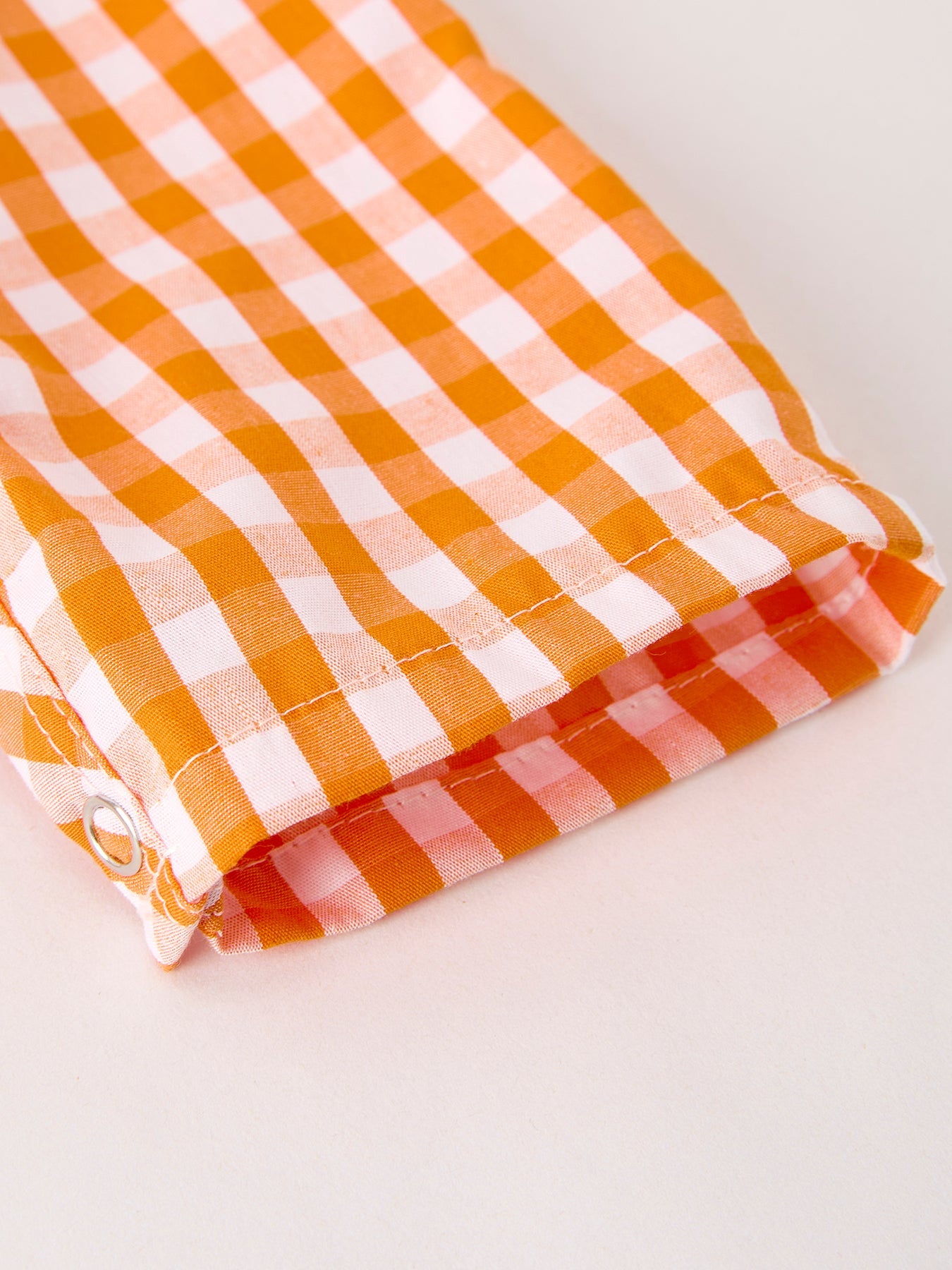 Fall Embroidered Romper for Baby Boys – Orange Checkered with Halloween Details