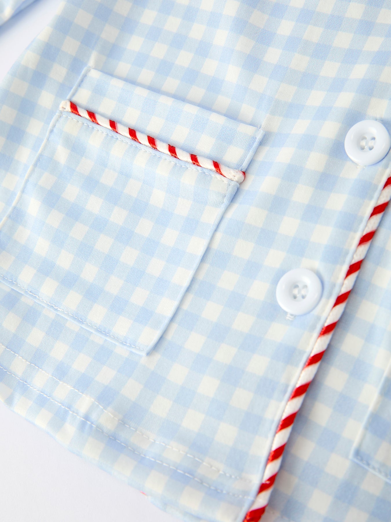 Blue Christmas Santa Embroidery Plaid Girls Pajamas Set