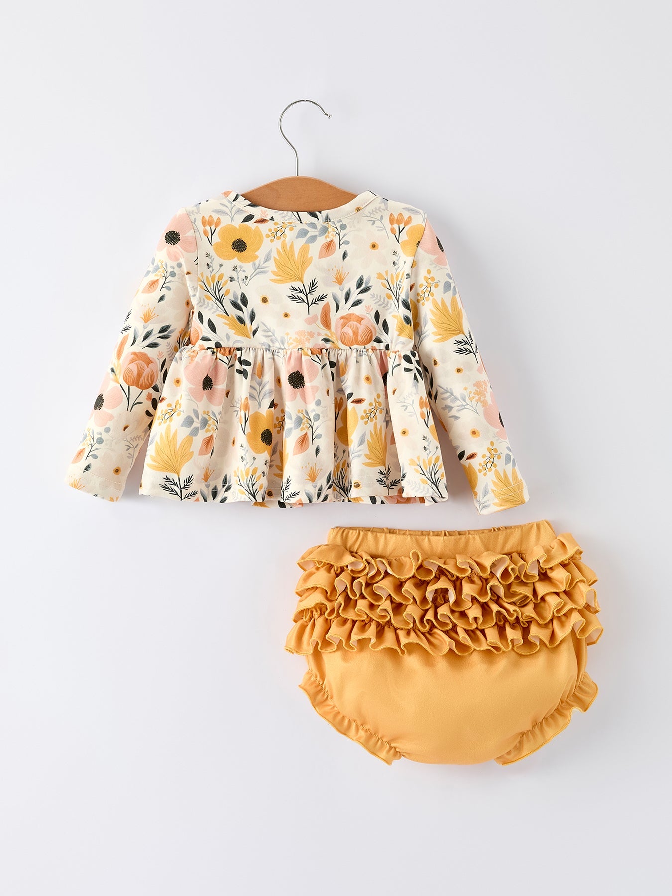 Fall Floral Print Baby Girls Long Sleeve Top with Ruffle Bloomers Set