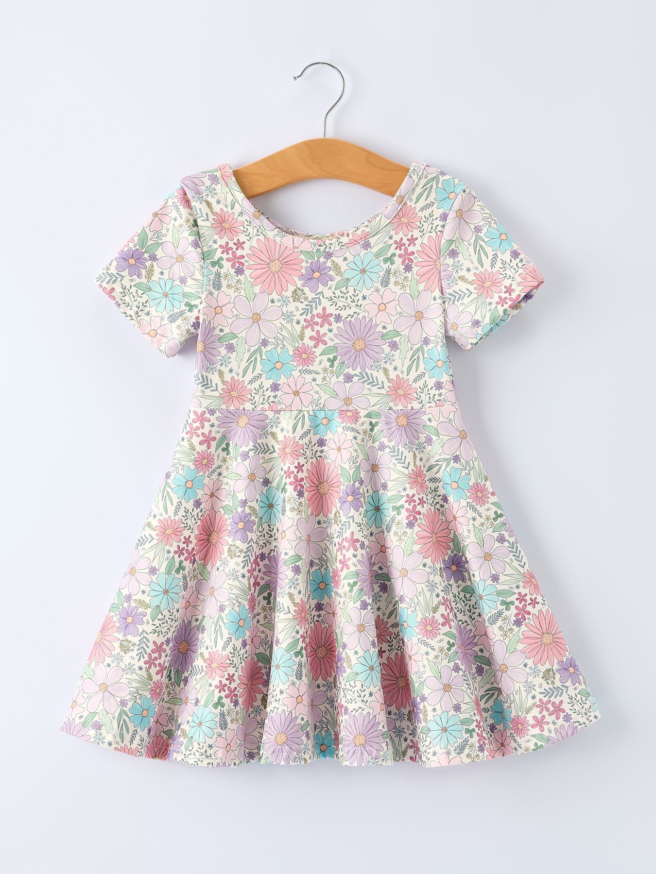 Spring Pastel Floral Girls Casual Dress