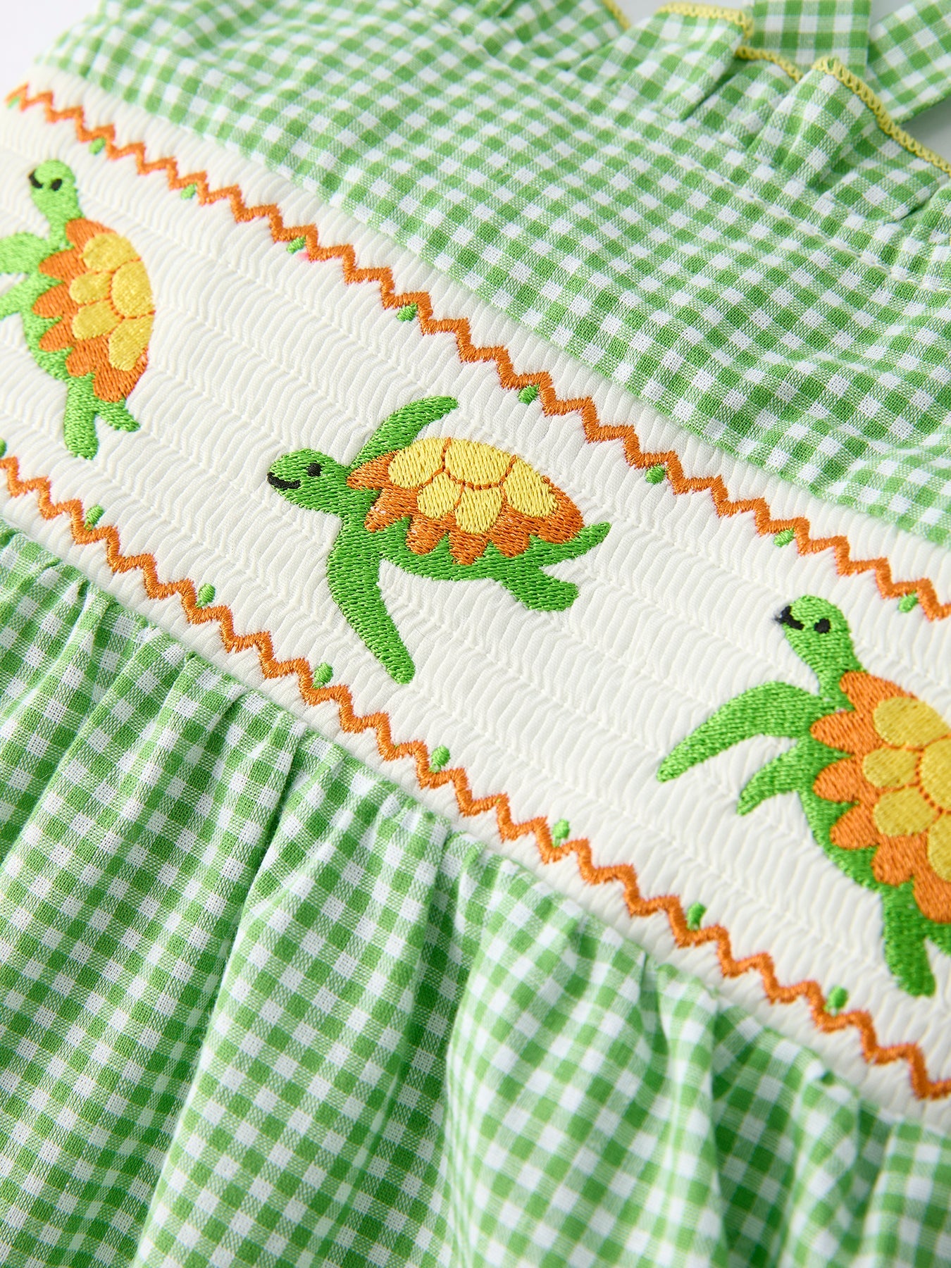 Spring Turtle Smocked Baby Girls Dress
