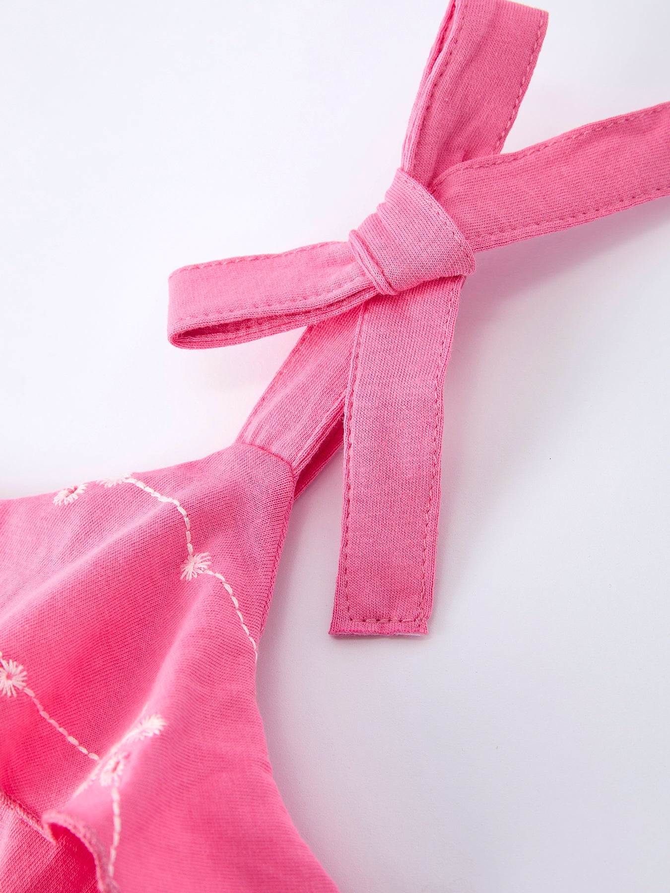 Pink Color Girl Bow Strap Ruffle Dress