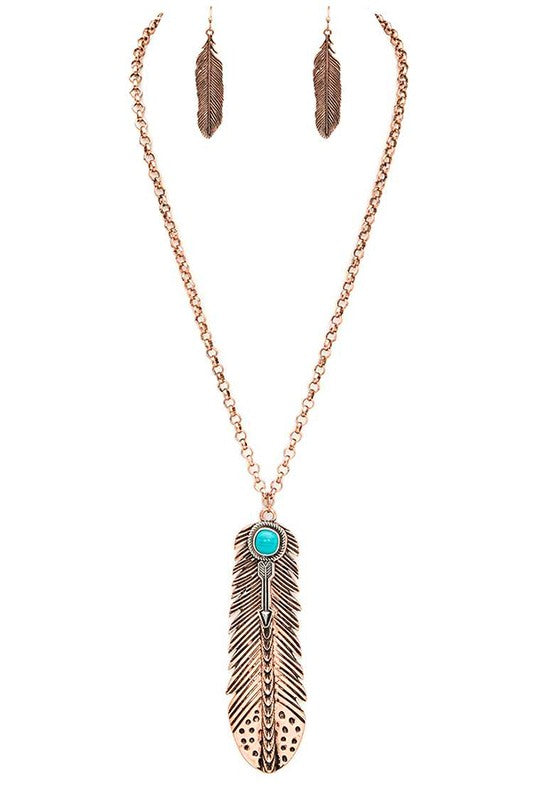 Vintage Large Feather Pendant Necklace Set