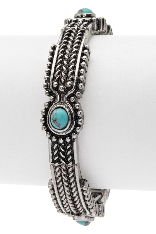 Turquoise Stone Pave Textured Stretch Bracelet