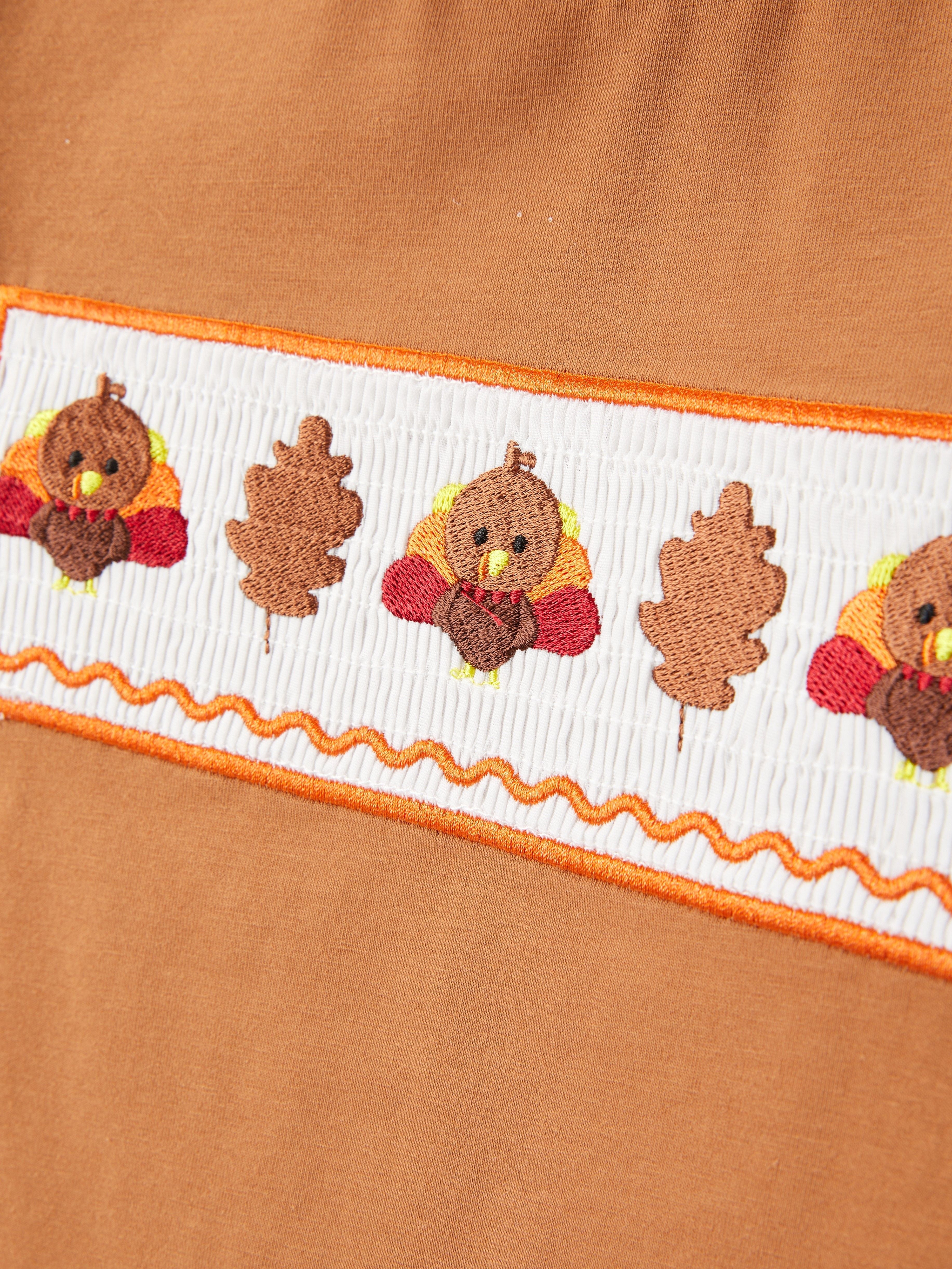 Fall Boys Thanksgiving Smocking Embroidered Brown Plaid Outfit Set