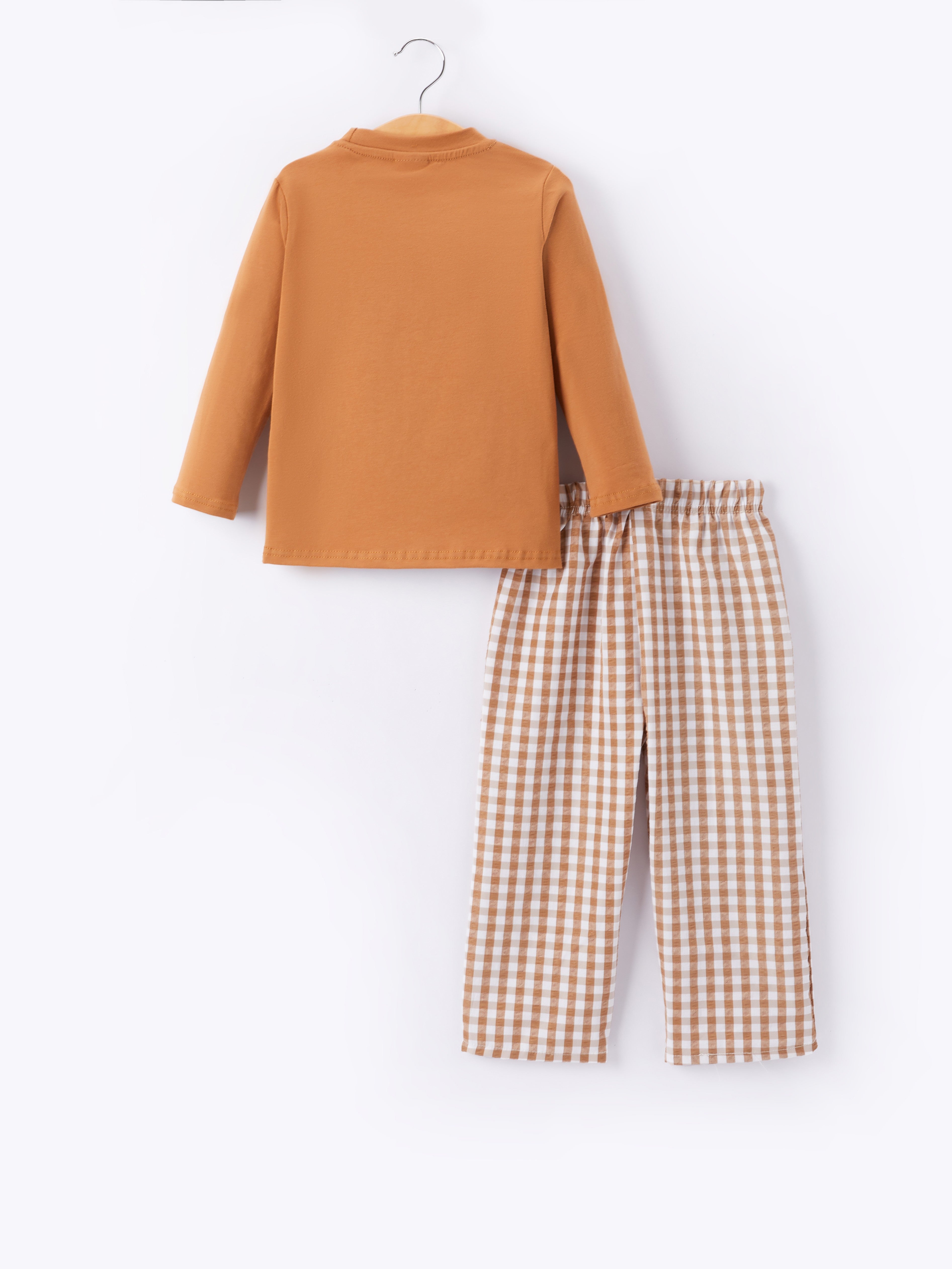 Fall Boys Thanksgiving Smocking Embroidered Brown Plaid Outfit Set