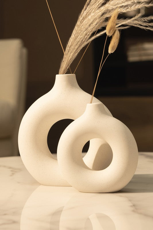 Modern Ceramic Vase Round Shape - 2 pcs/set - S. M. & Co.