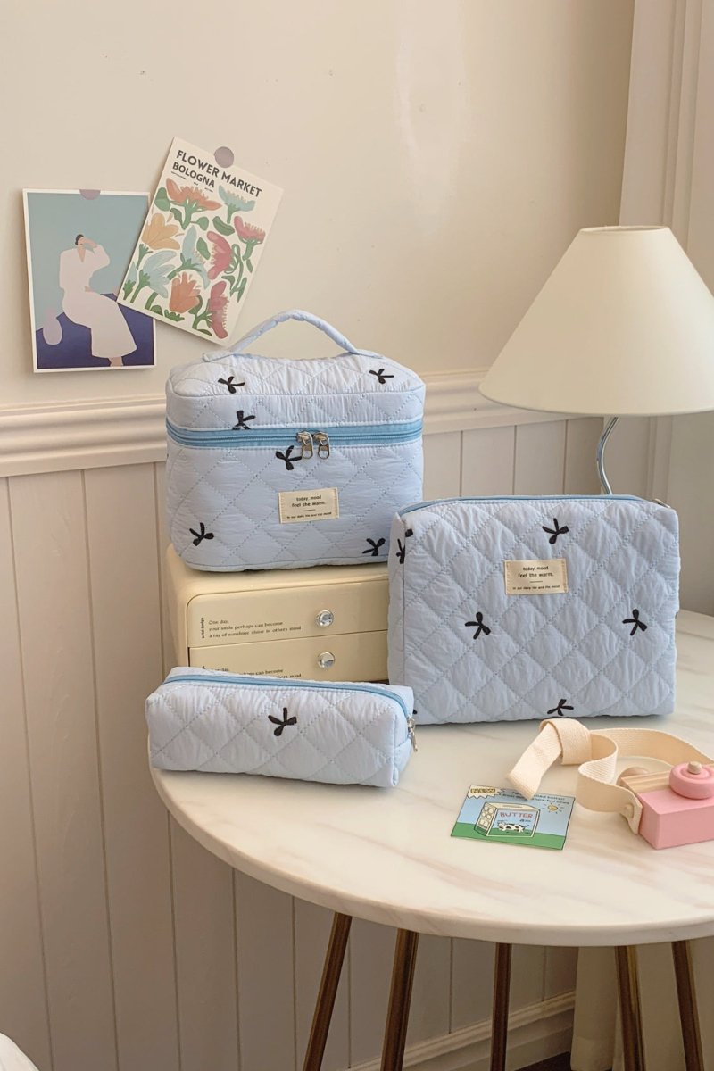 3 Piece Bow Quilted Cloth Storage Bag Set - S. M. & Co.