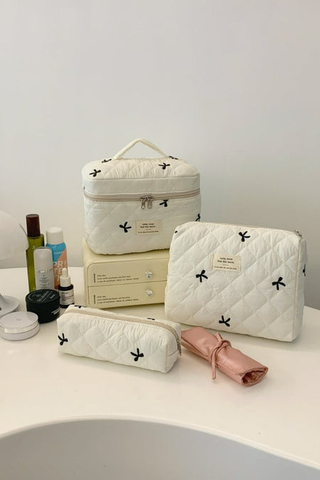 3 Piece Bow Quilted Cloth Storage Bag Set - S. M. & Co.