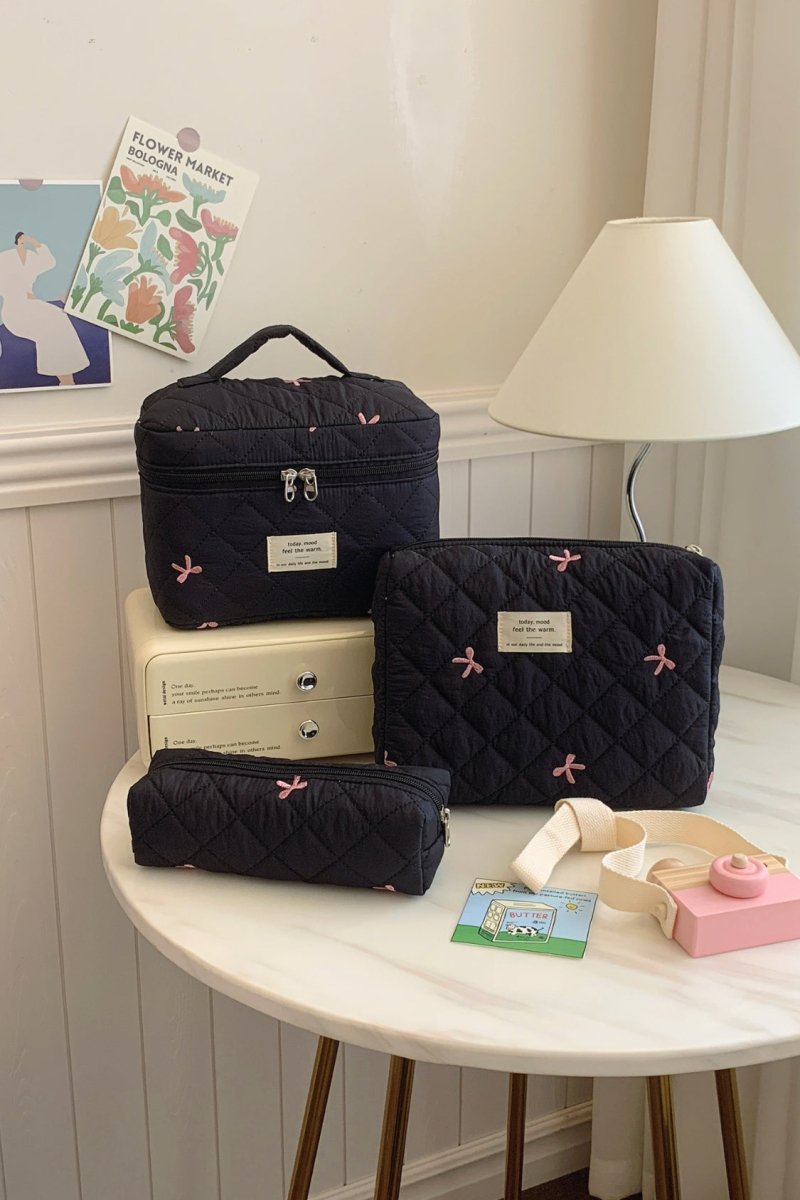 3 Piece Bow Quilted Cloth Storage Bag Set - S. M. & Co.