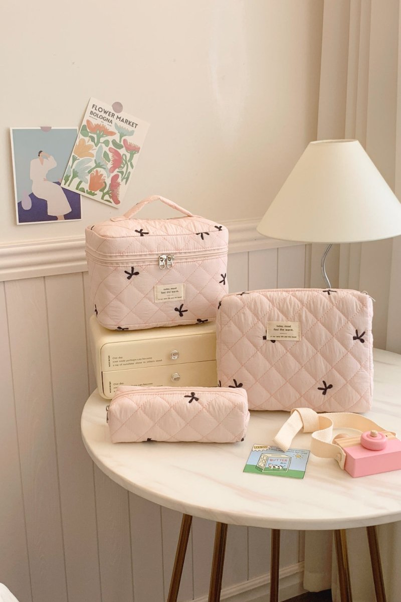 3 Piece Bow Quilted Cloth Storage Bag Set - S. M. & Co.