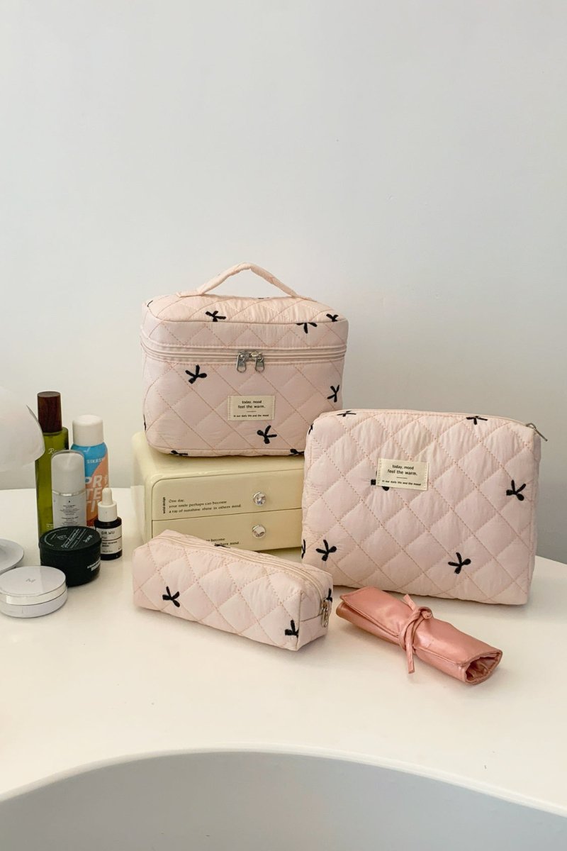 3 Piece Bow Quilted Cloth Storage Bag Set - S. M. & Co.