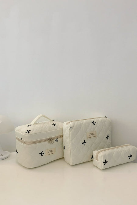 3 Piece Bow Quilted Cloth Storage Bag Set - S. M. & Co.