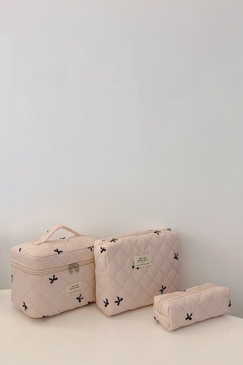 3 Piece Bow Quilted Cloth Storage Bag Set - S. M. & Co.