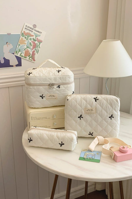 3 Piece Bow Quilted Cloth Storage Bag Set - S. M. & Co.