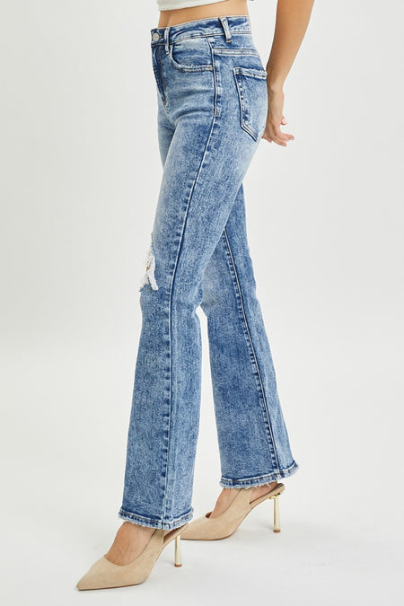 RISEN Full Size High Rise Distressed Flare Jeans - S. M. & Co.