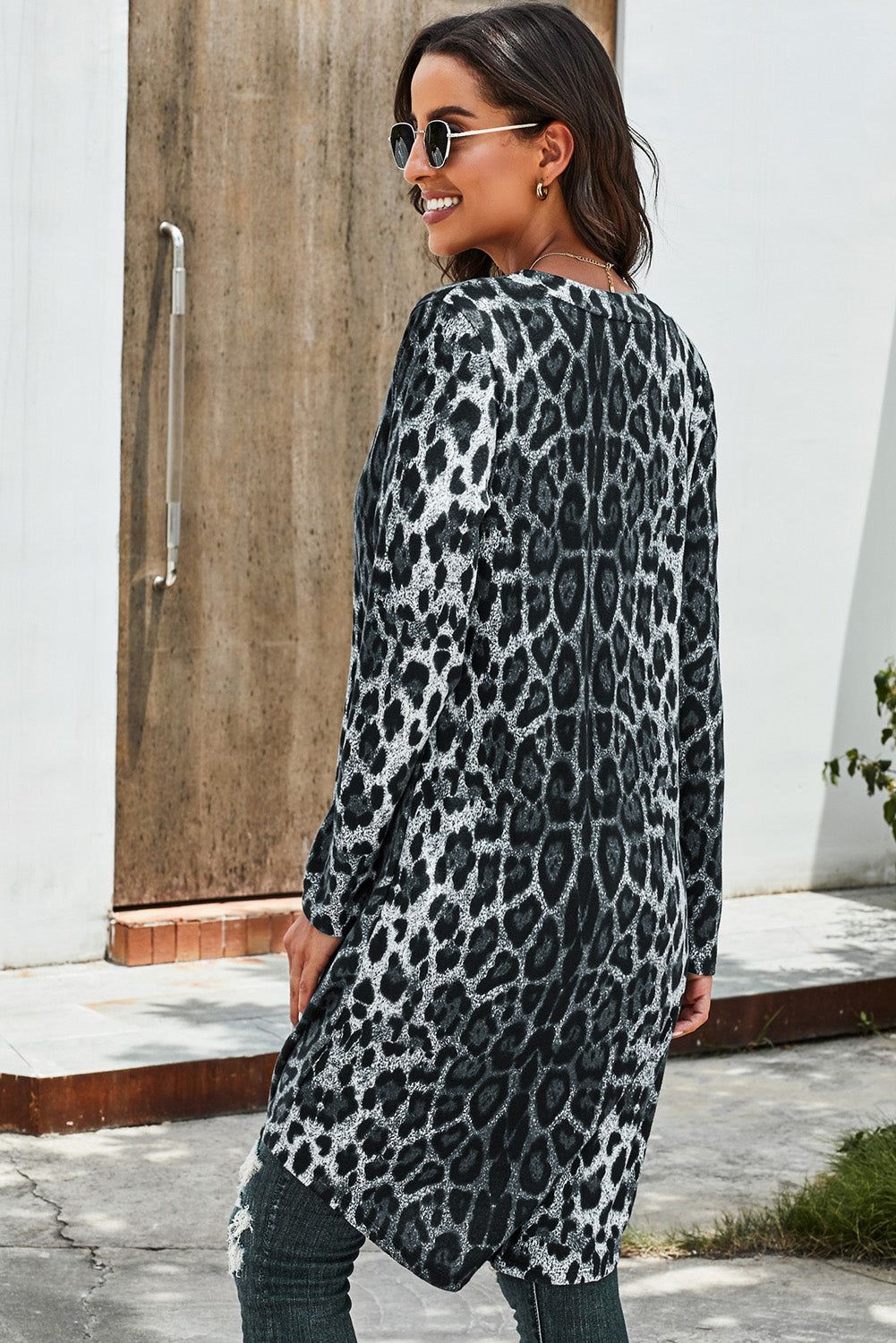 Printed Open Front Longline Cardigan