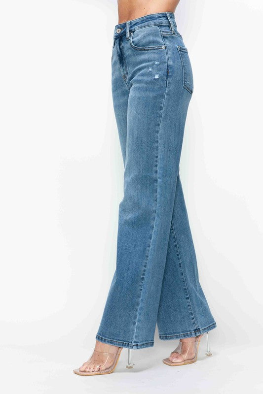 bytos Full Size High Rise Wide Leg Jeans with Pockets