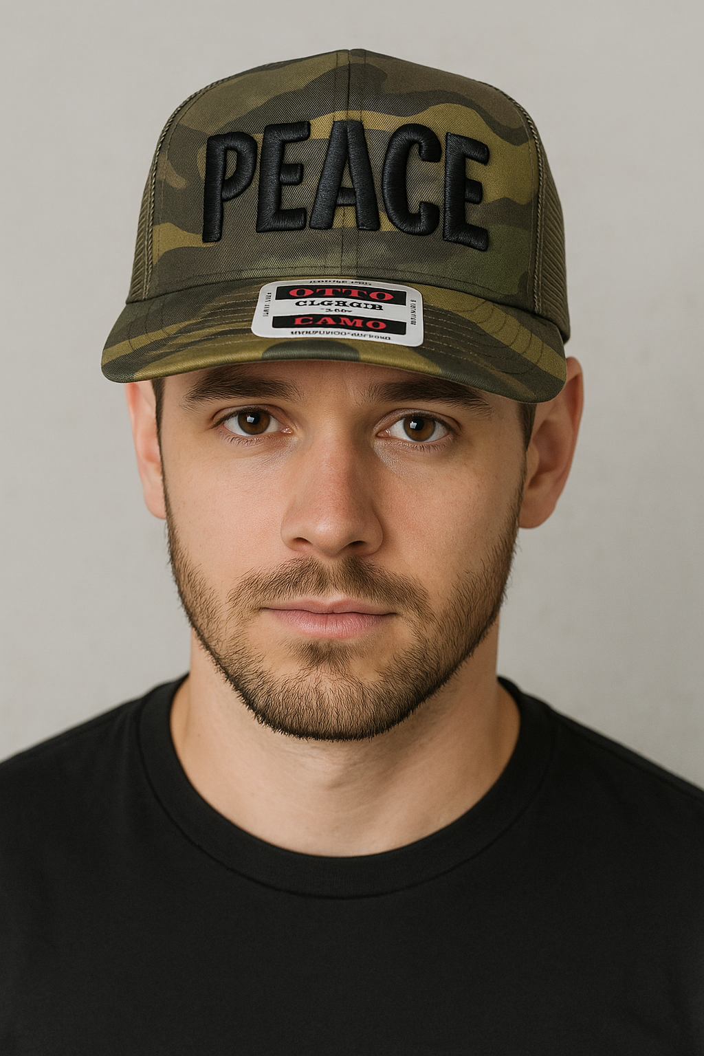 PEACE ON A TWILL CAMO HAT