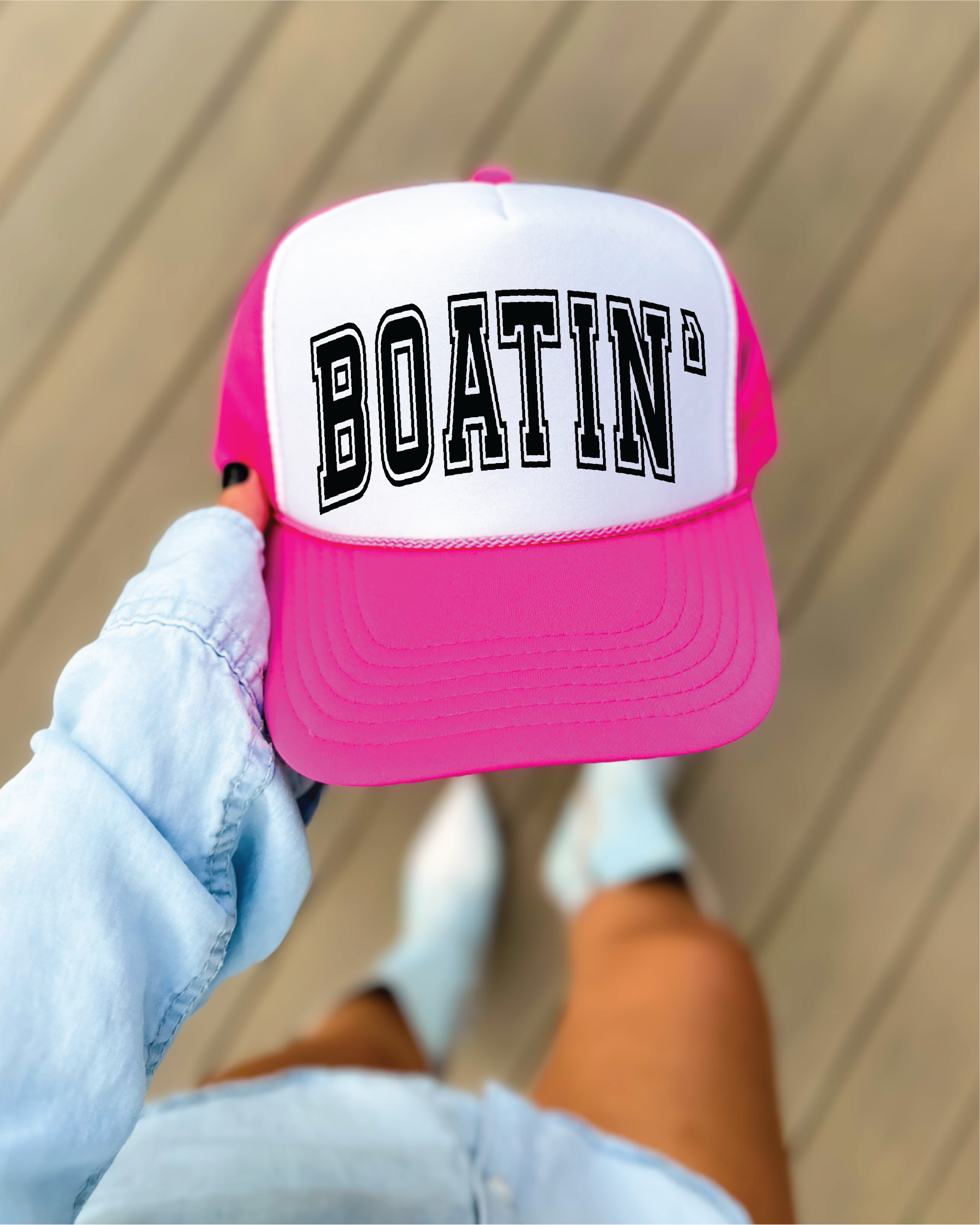 Boatin' DTF Printed Hot Pink and White Trucker Hat