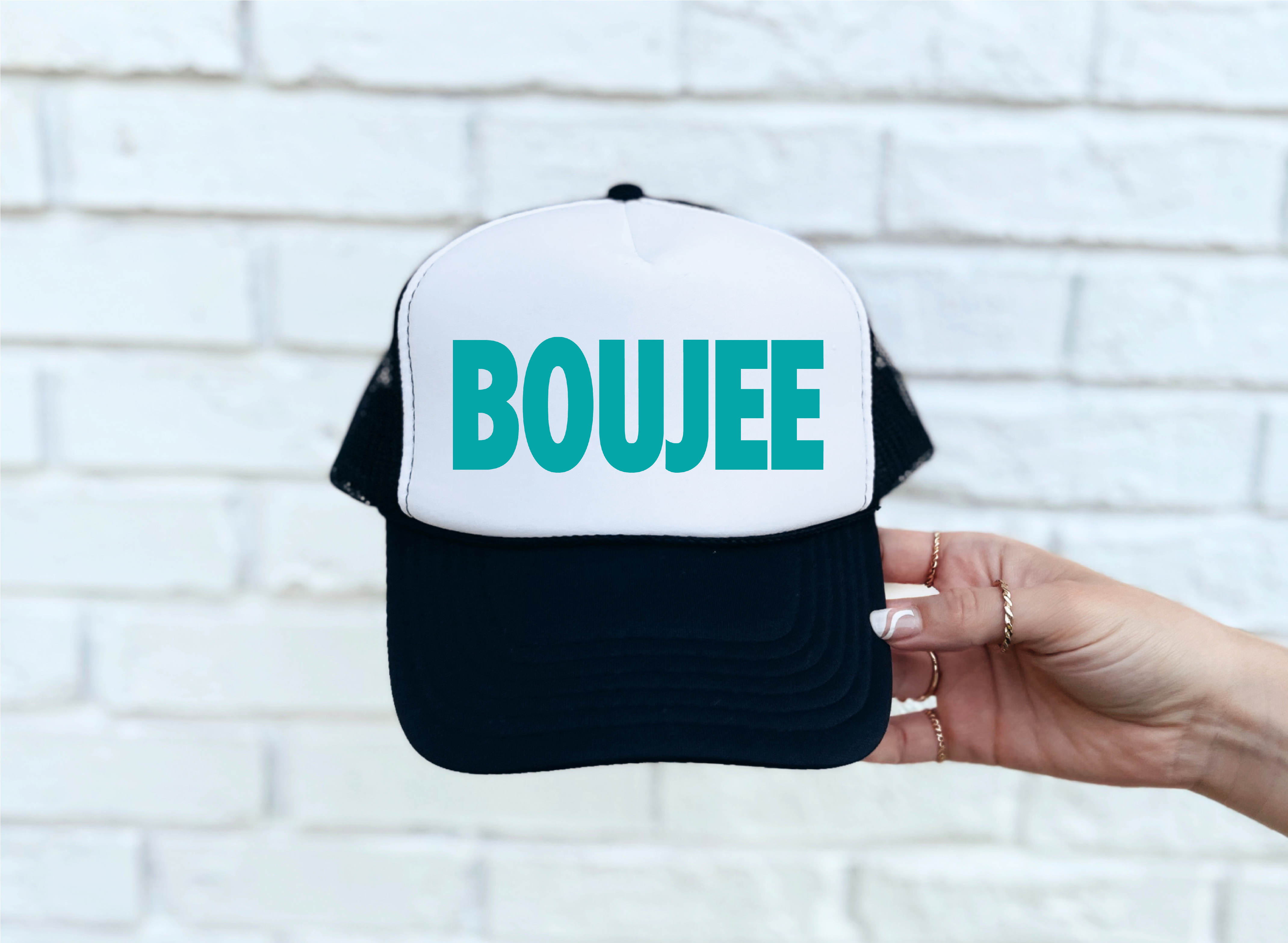 BOUJEE (Teal) DTF Printed Trucker Hat - S. M. & Co. Shirts & Tops