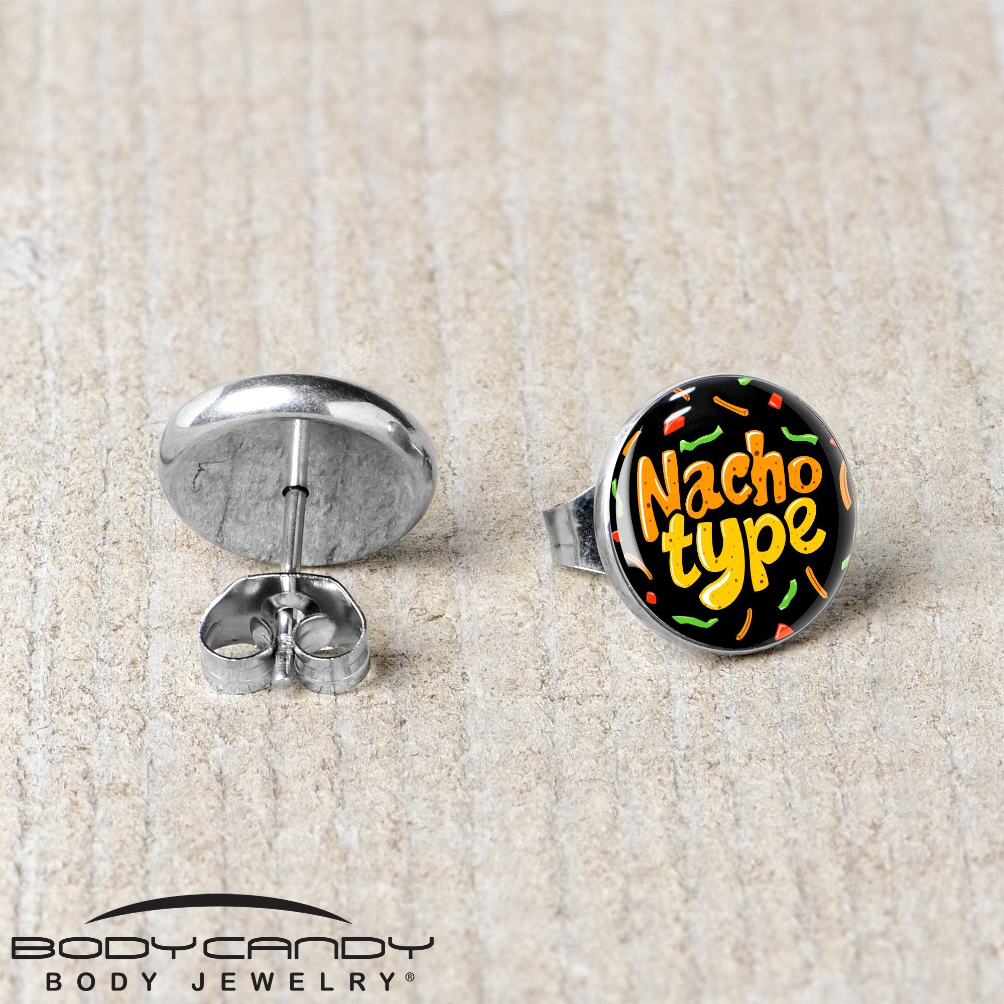 Nacho Type Stud Earrings by Onyx O