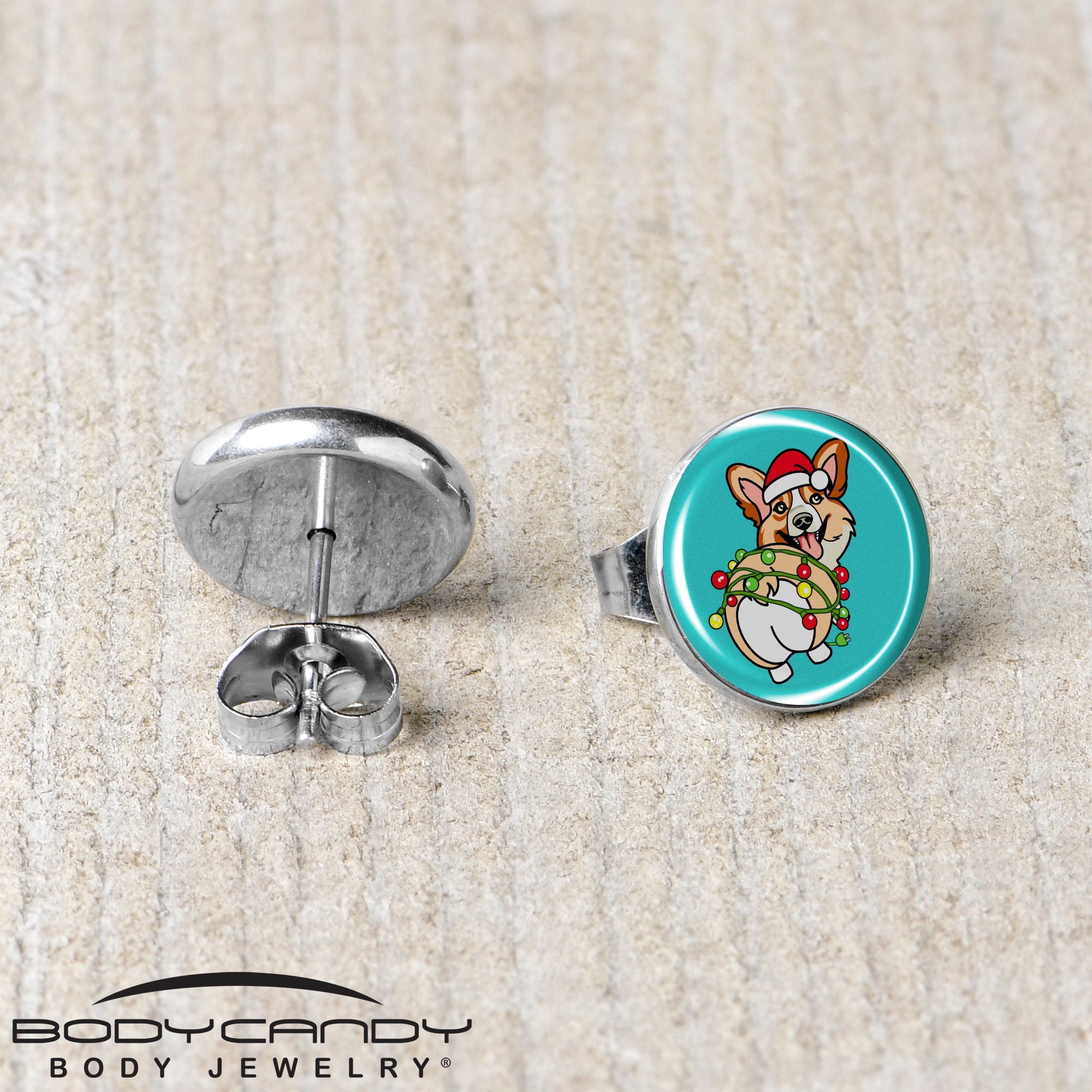 Christmas Holiday Lights Corgi Dog Stud Earrings by Onyx O