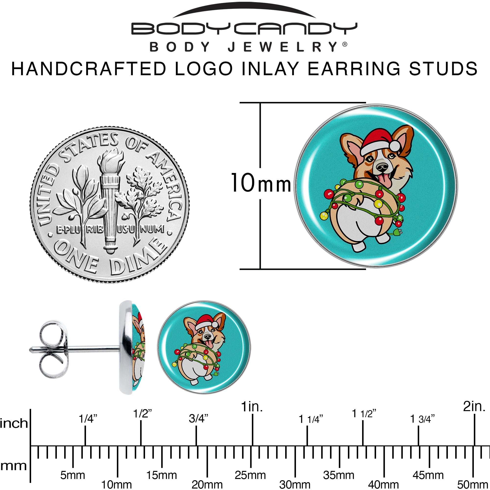 Christmas Holiday Lights Corgi Dog Stud Earrings by Onyx O