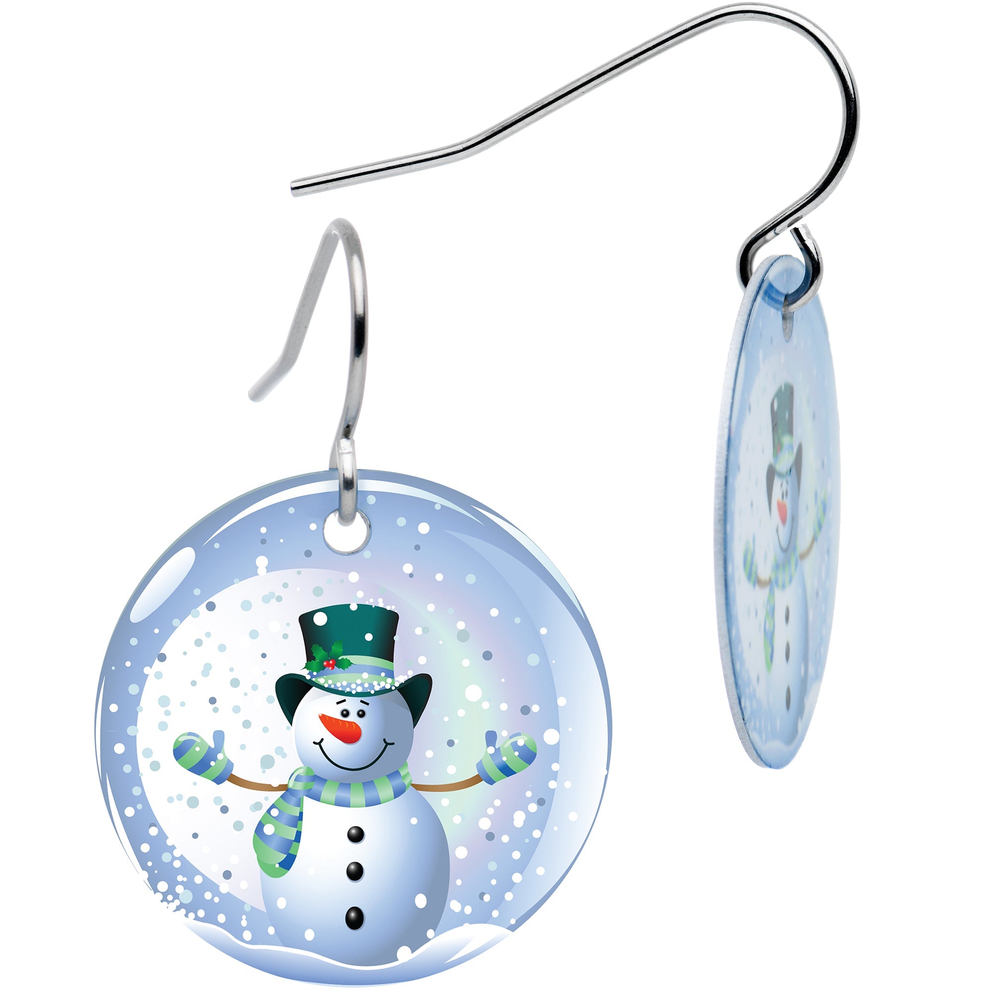 Winter Holiday Christmas Snow Globe Snowman Earrings