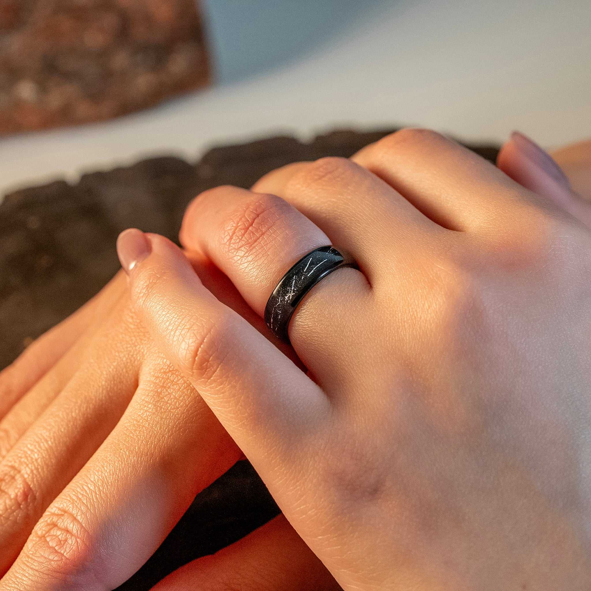 Black Galactic Meteorite Tungsten Carbide Ring - 6mm