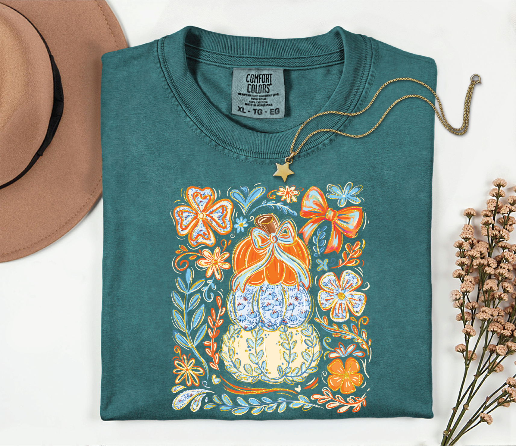 Floral Pumpkin- Fall Tee