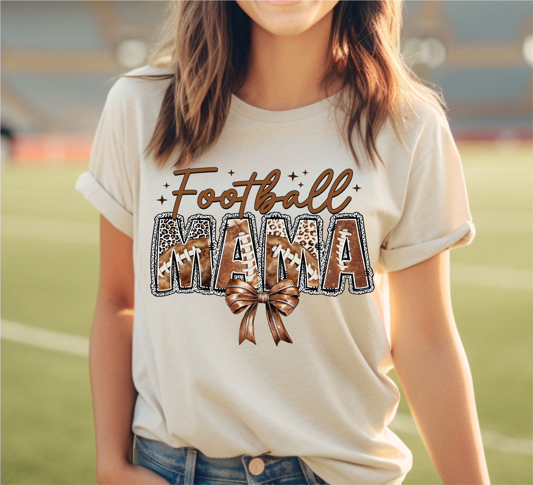 Leopard Football Mama Graphic T-shirt