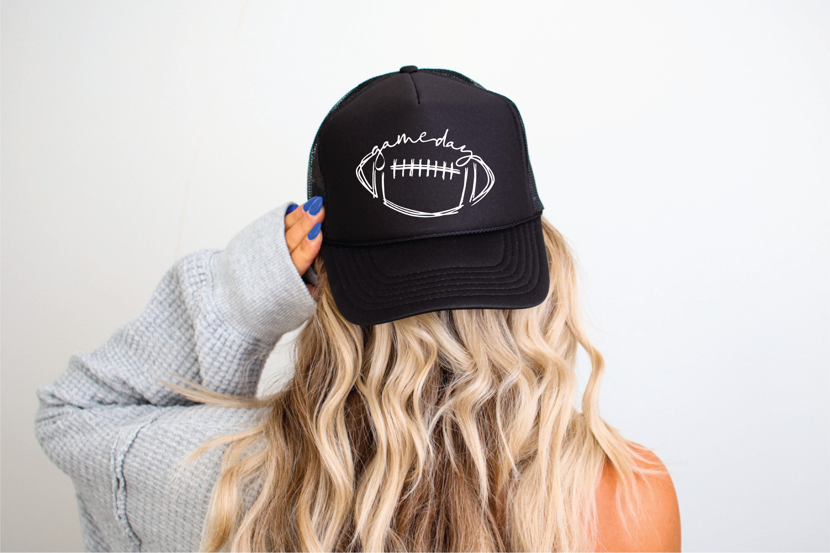 Game Day Football DTF Printed Black Trucker Hat