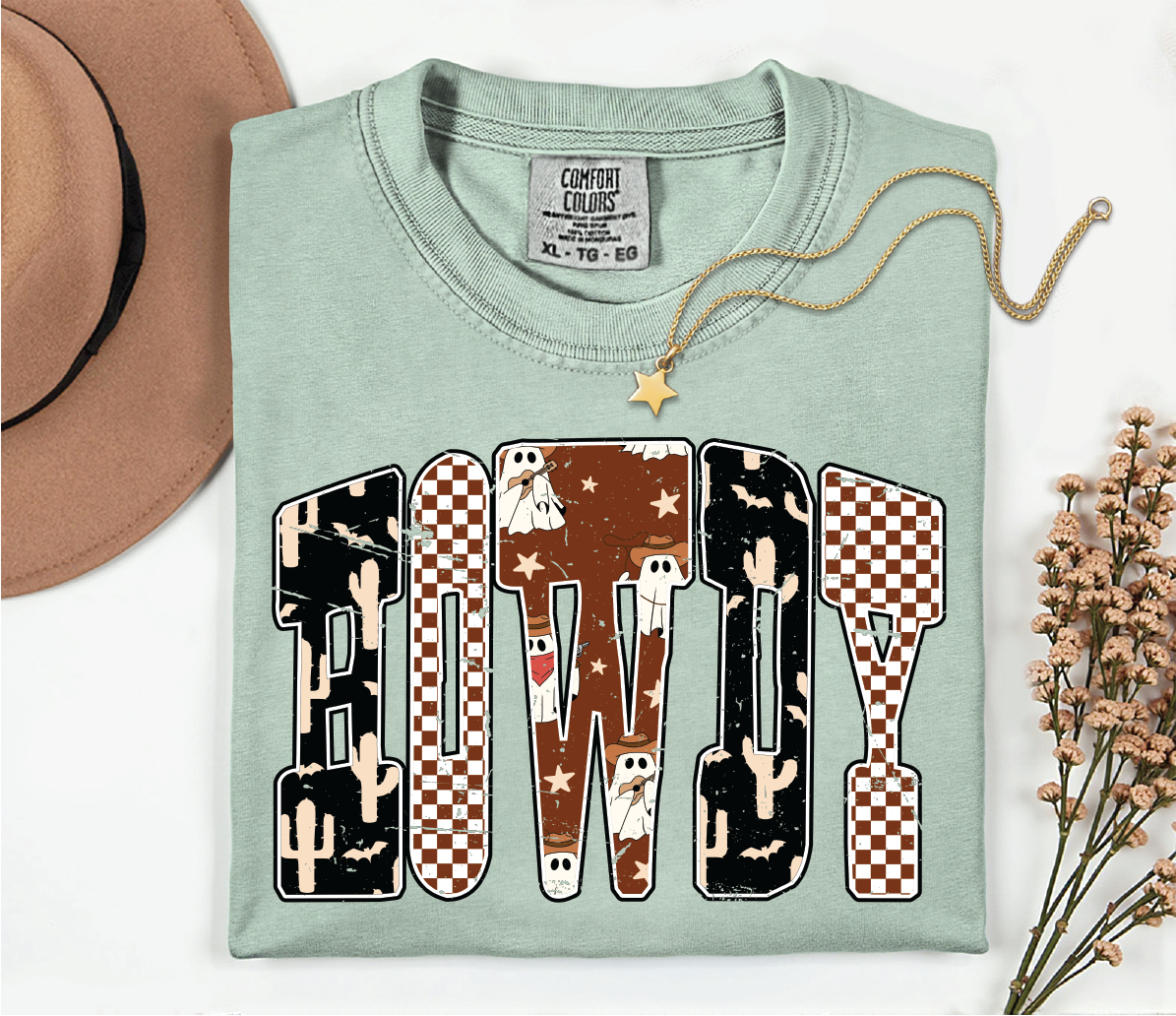 Howdy Checkered Ghost Fall Graphic T-Shirt