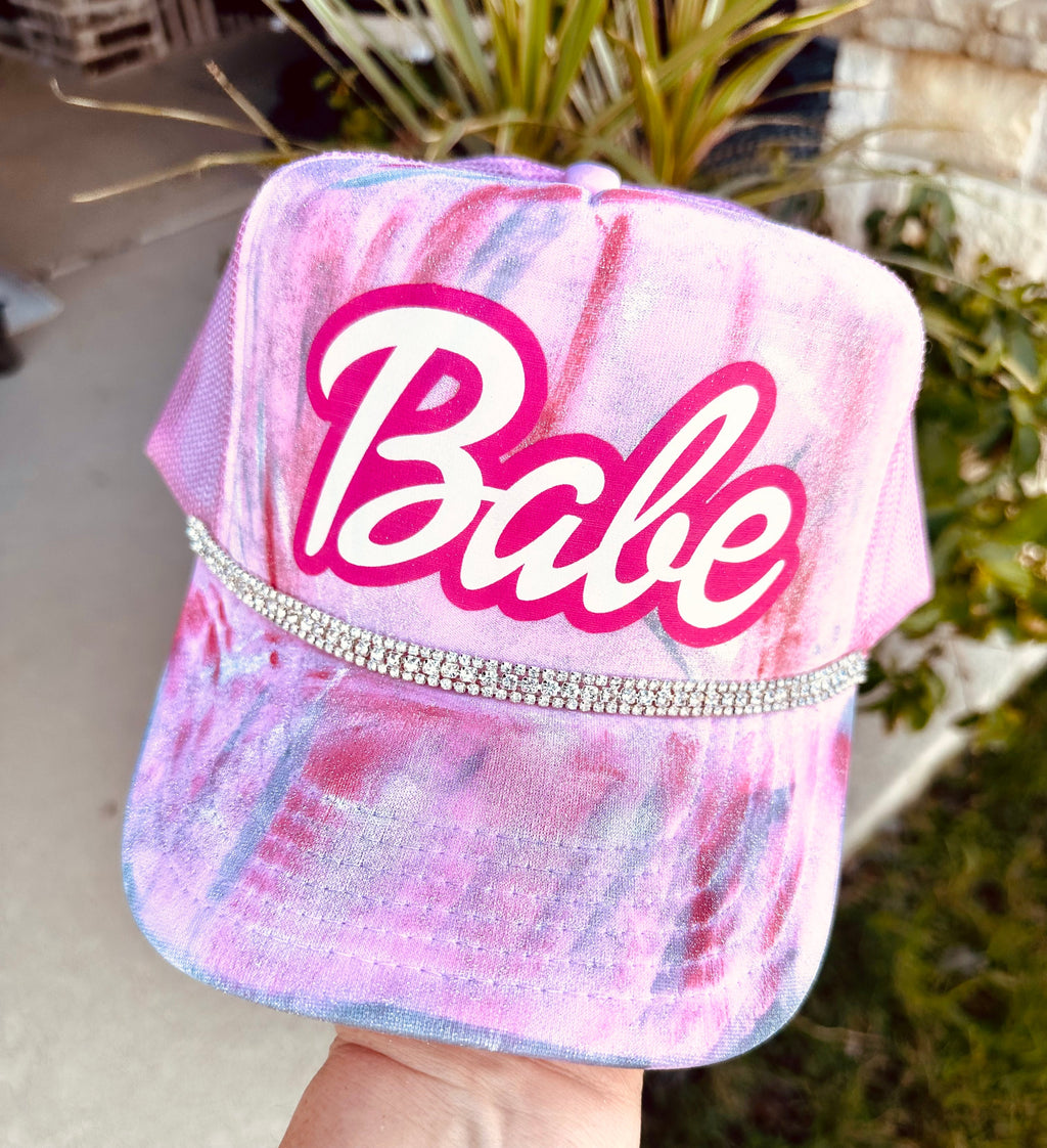 Painted Babe DTF on Light Pink Trucker Hat