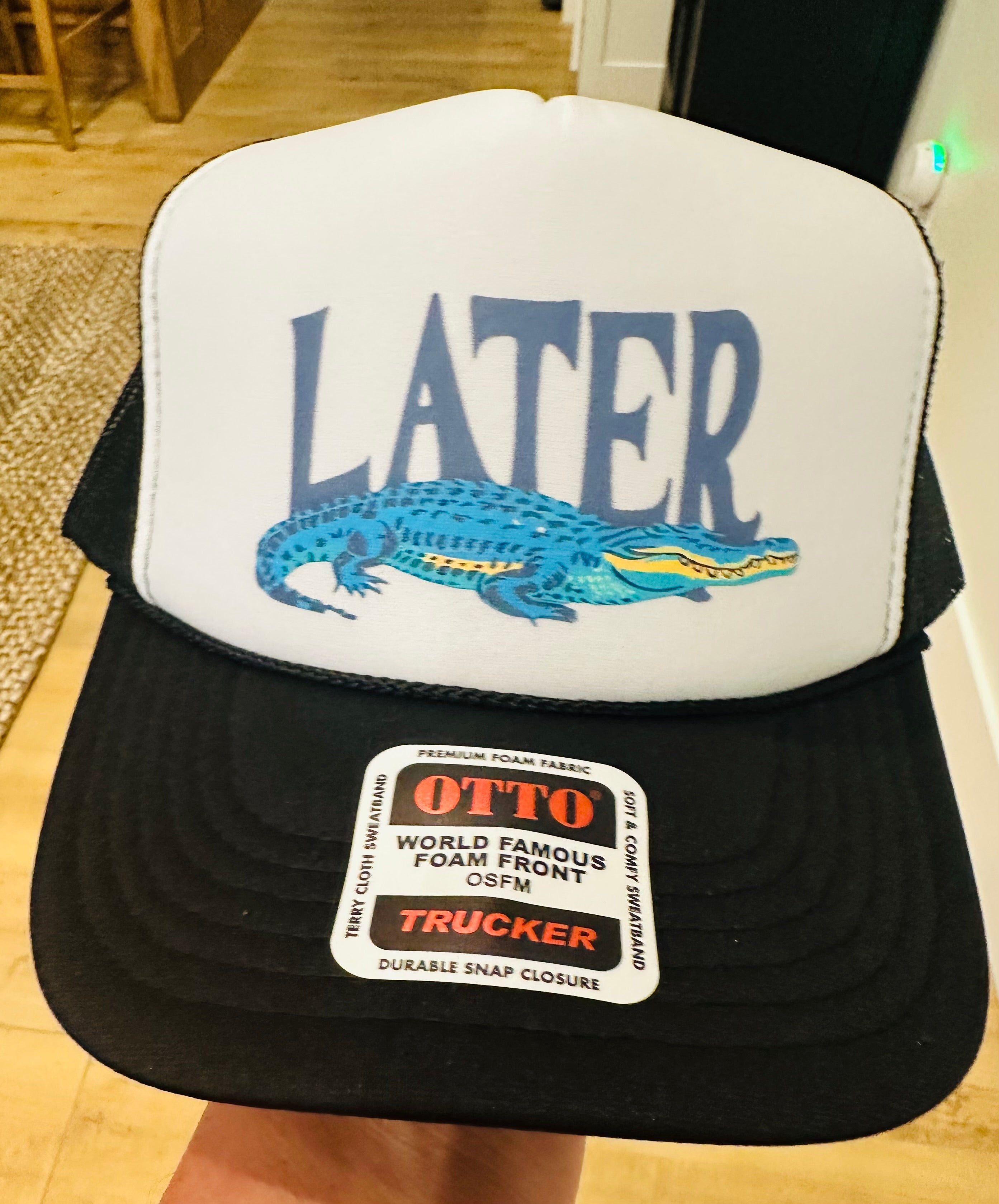 Later Gator DTF Printed Black and White Trucker Hat