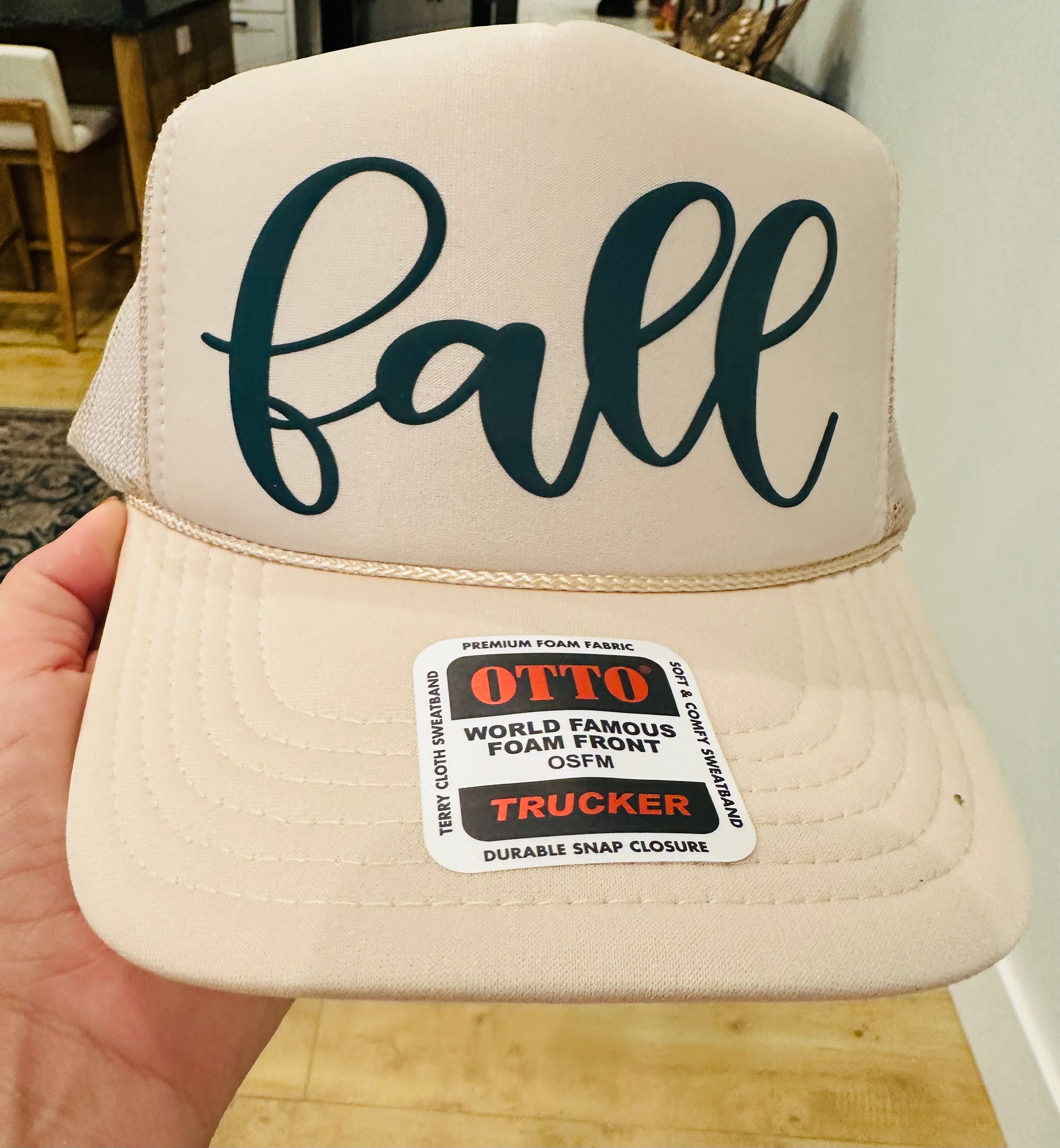 Fall 3D Puff Forest Green Vinyl on Tan Foam Trucker Hat