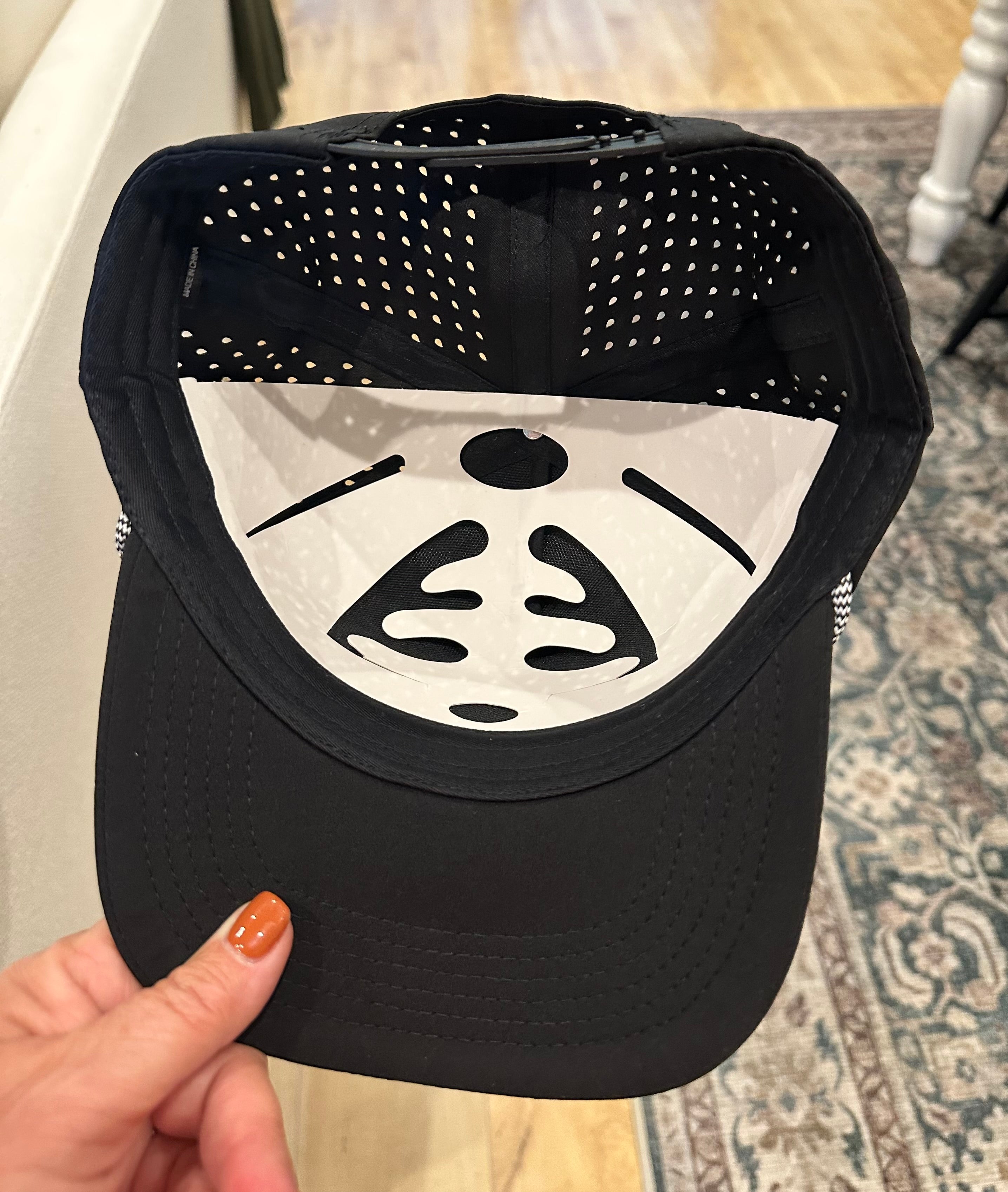 Over Par and Under The Influence Golf ball textered leather hat patch on Black Performance Rope Hat