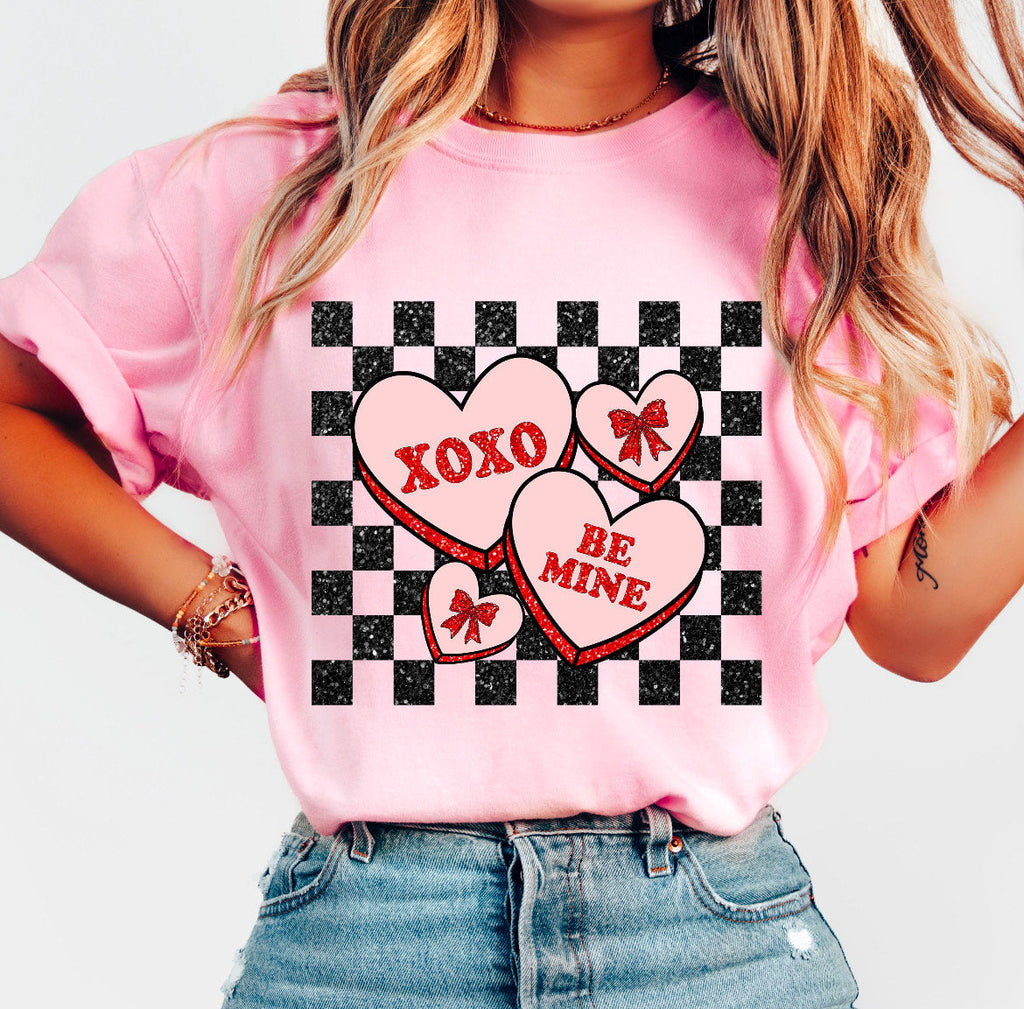 Red Checkered Heart Bow