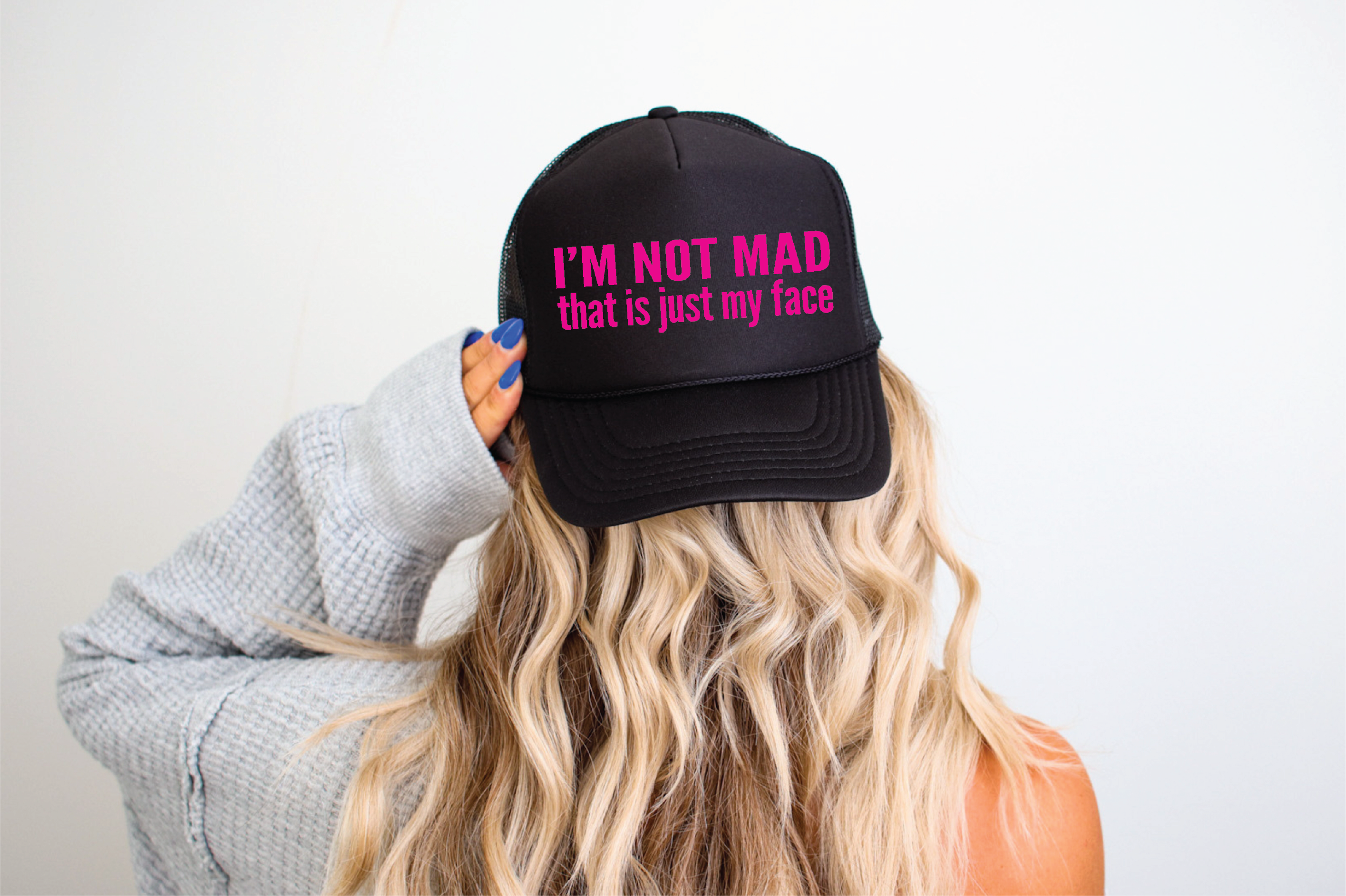I'm Not Mad DTF Printed Black Trucker Hat